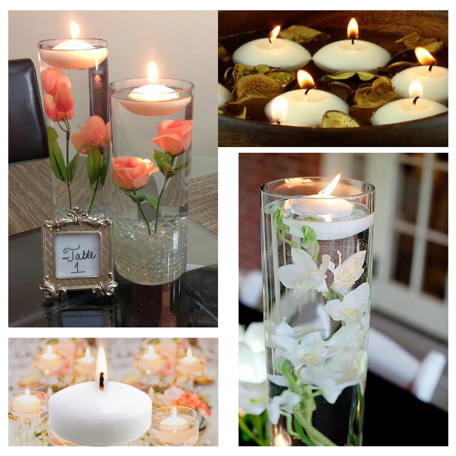 24 PCS White Floating Candles - Unscented Dripless Wax Discs for Weddings & Home Decor