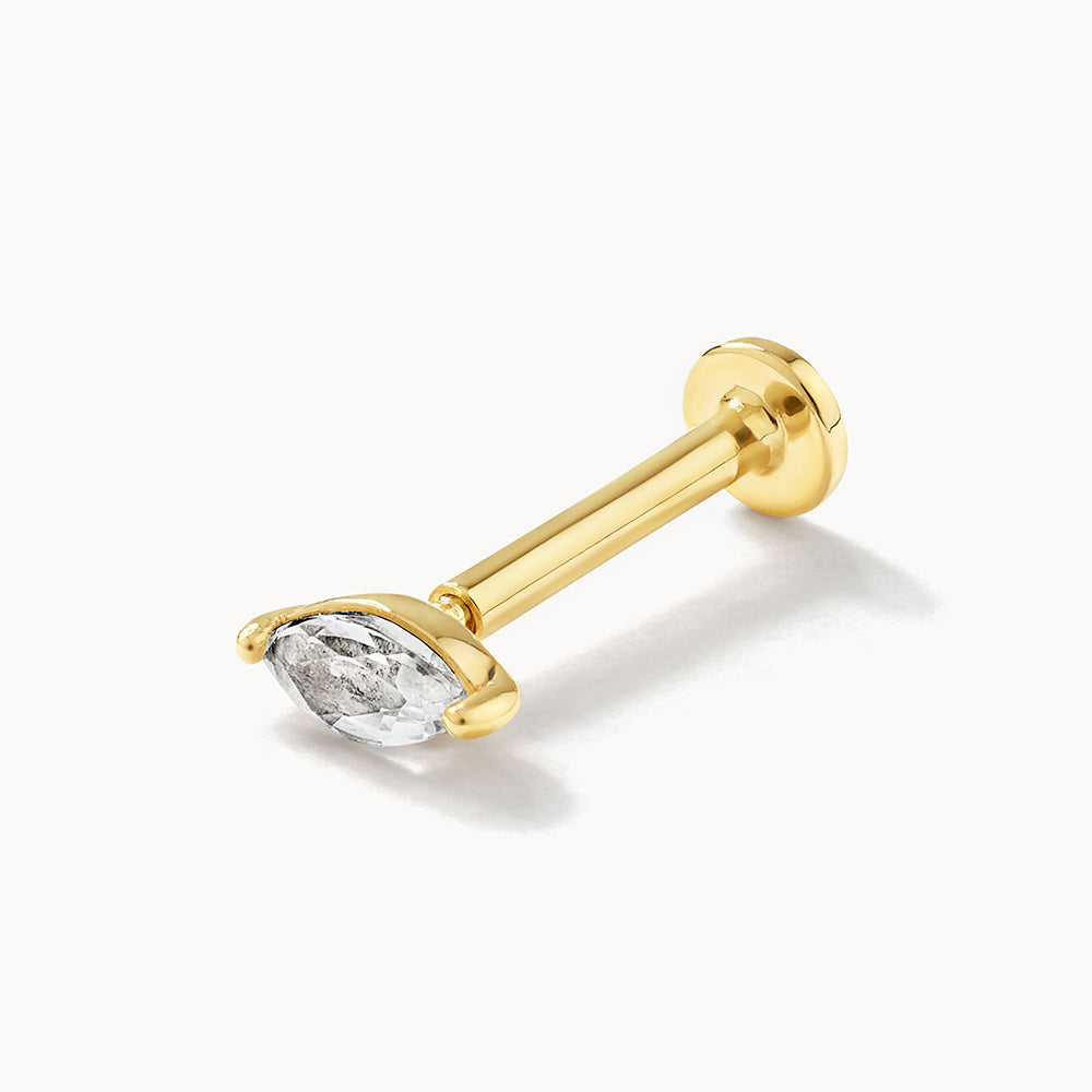 10K Gold White Sapphire Marquise Helix Single Stud Earrings for Women - Elegant Cartilage Piercing Jewelry for Parties & Special Occasions