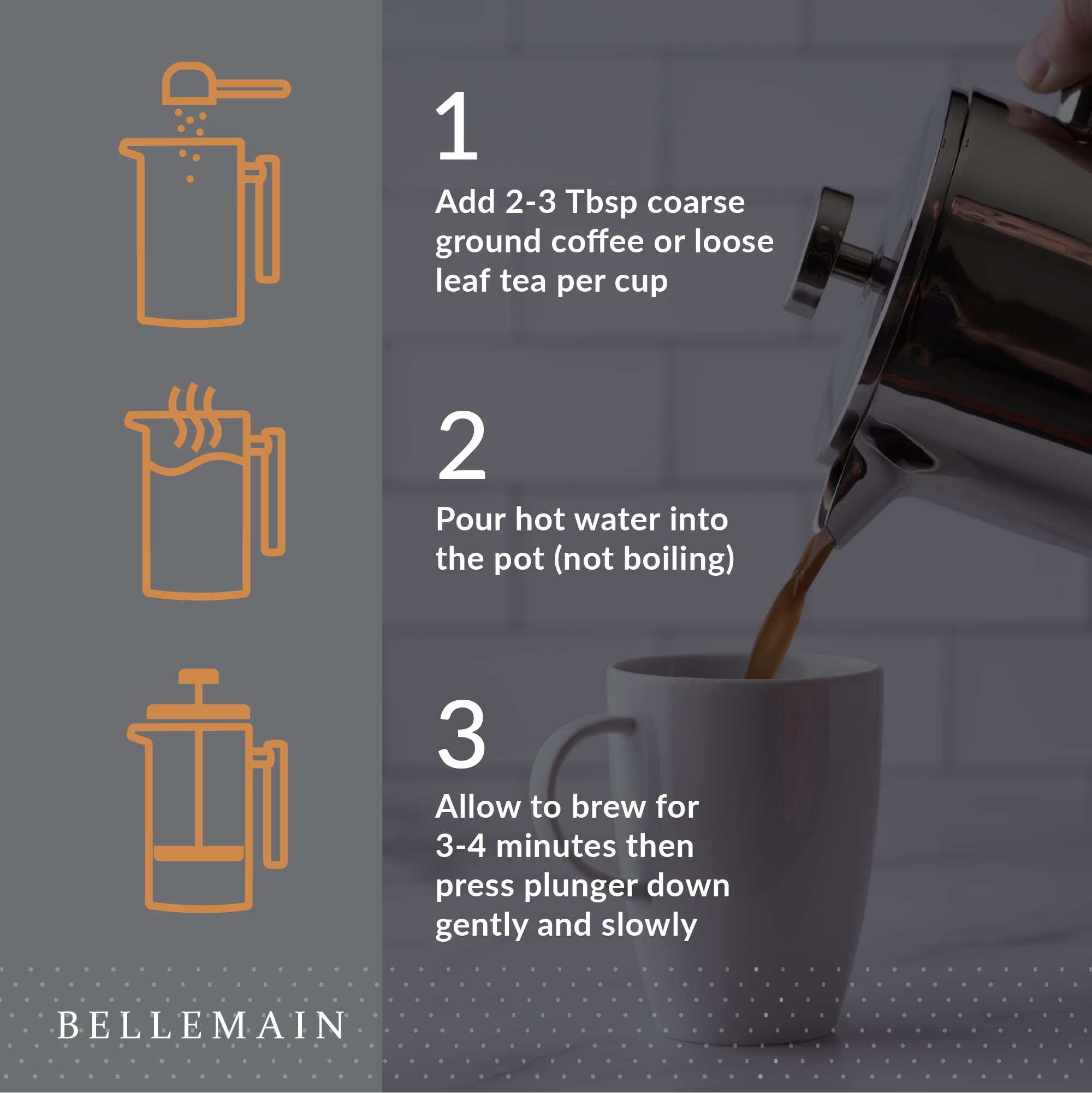 Bellemain Stainless Steel French Press Coffee Maker - 35 oz with Extra Filters for Rich, Bold Coffee - Perfect for Home, Office, and Camping Use