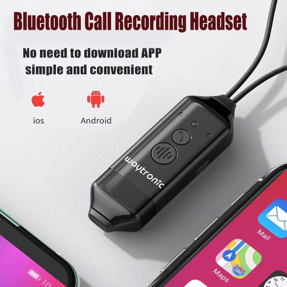 Bluetooth Call Recording Headset - Wireless Recording Earphones for iPhone & Android Phones (Black) | Perfect for Business Calls, Interviews & Legal Recordings