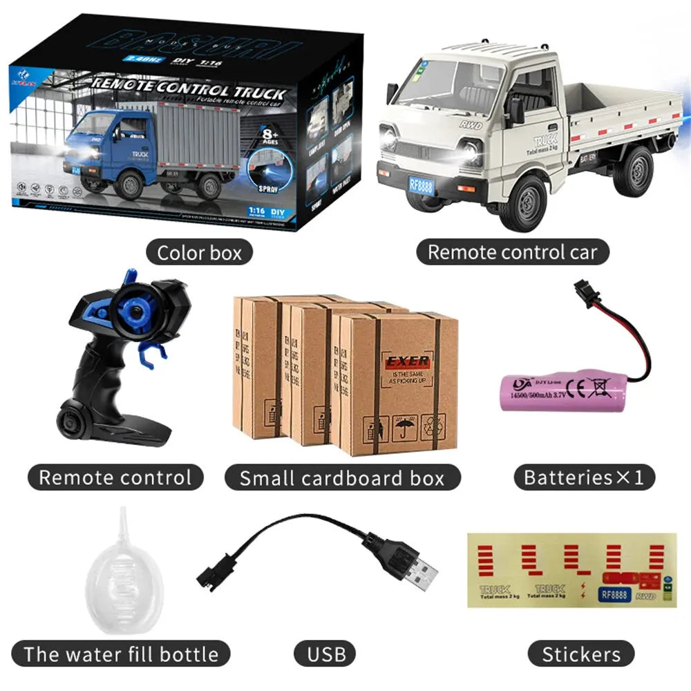 KFPLAN KF21 1/16 Scale 2.4Ghz 2WD Remote Control RC Van Toy with LED Lights & Spray Function - Ready-to-Run (RTR) for Kids | Outdoor Play, Birthday Gifts, Racing Competition