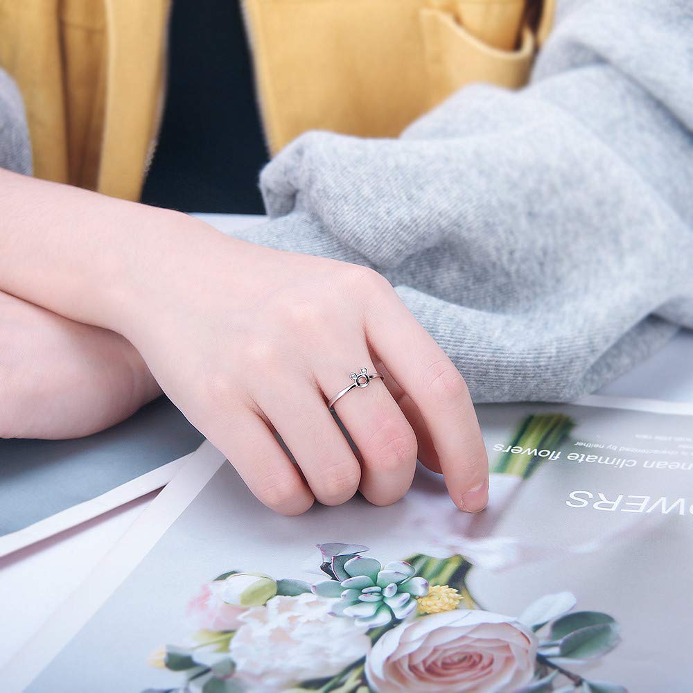 Sterling Silver Mini Mouse Shape Rings for Women - Dainty Engraved Promise, Engagement & Wedding Bands - Perfect for Disney Fans, Gifts & Everyday Wear