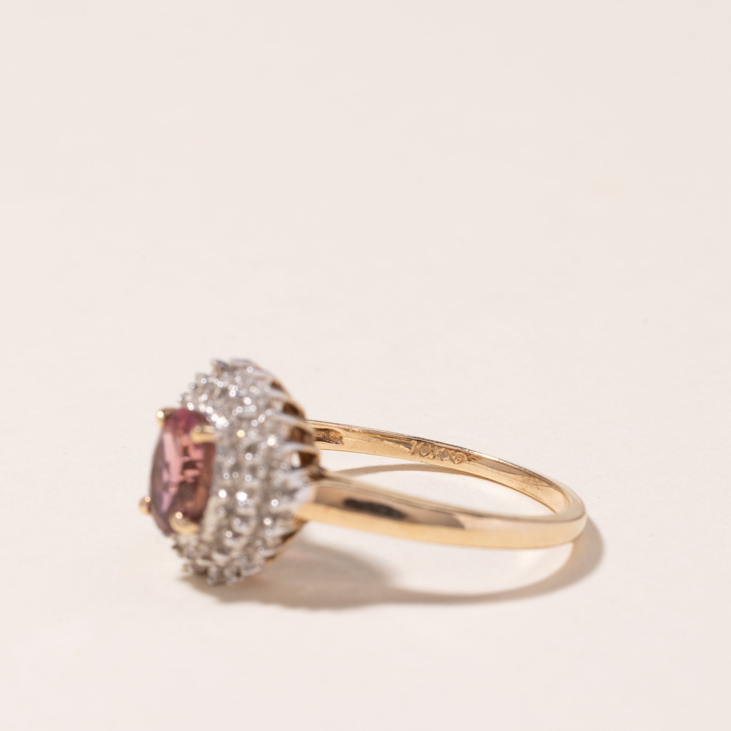 10K Yellow Gold Halo Pink Tourmaline & Diamond Ring | 0.77ct Tourmaline, 0.18ctw Diamonds | Size 8 | Elegant Engagement, Anniversary Gift for Her