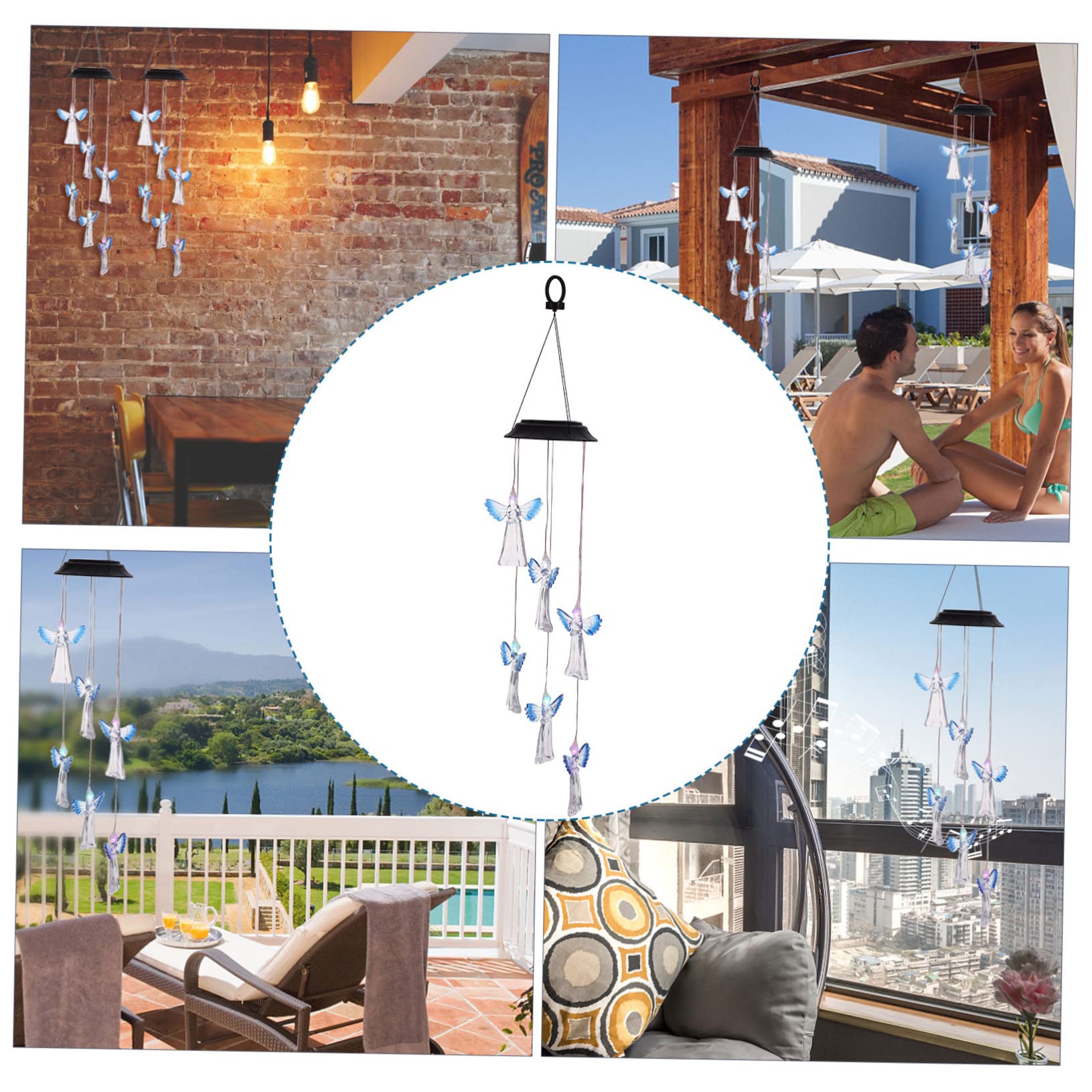 NOLITOY 2 Pack Solar Wind Chime Lights - Outdoor Garden Decor, Waterproof Hanging Angel Wind Chimes for Patio, Yard, Balcony | Solar Powered LED Lights for Nighttime Ambience
