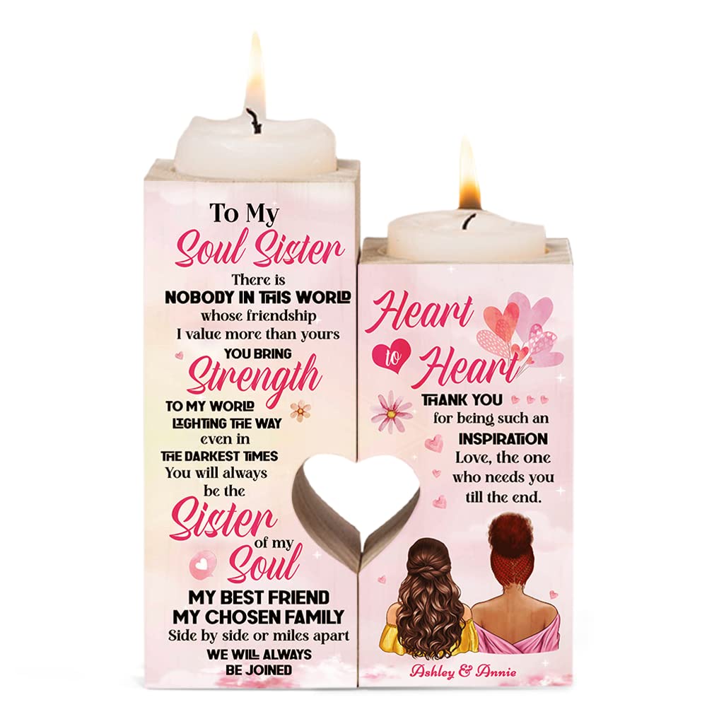 Personalized Wooden Heart Candle Holder for Best Friends - Custom Tea Light Candlestick Gift for BFF, Soul Sister & Unbiological Sisters - Perfect for Christmas, Anniversary & Friendship Celebrations - Home Decor, Gift Giving & Romantic Ambiance