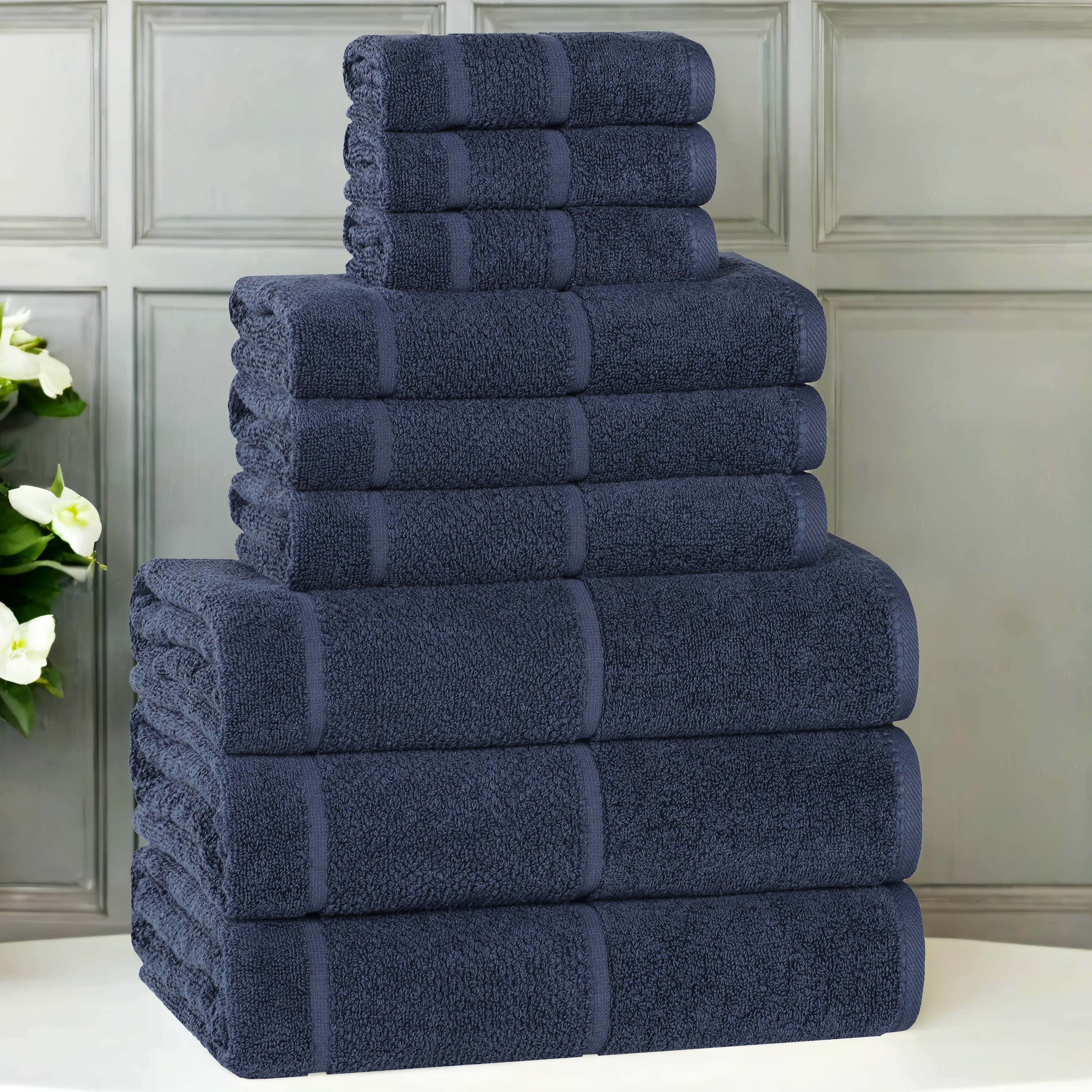 Premium 9-Piece Cotton Towel Set with Broad Border - Soft, Absorbent & Durable Bath Towels for Spa, Gym, and Luxury Home Use
