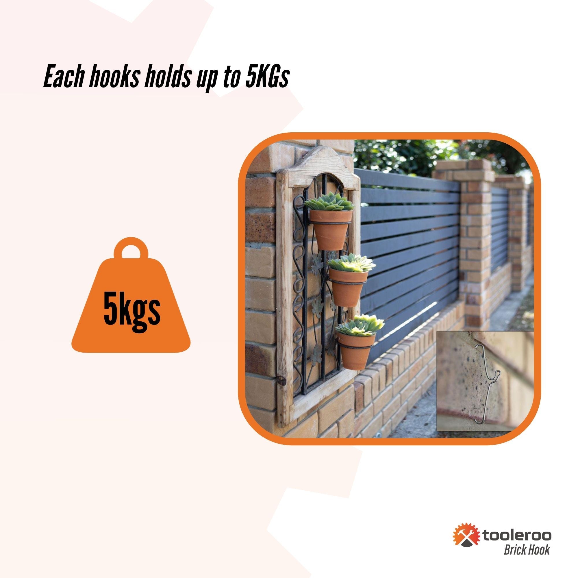 10 Pack 155-165mm (6-6.5 Inch) Heavy Duty Brick Hooks - Wall Mount Clips for Hanging Pictures, Plants, Mirrors & Decor - Perfect for Indoor & Outdoor Use