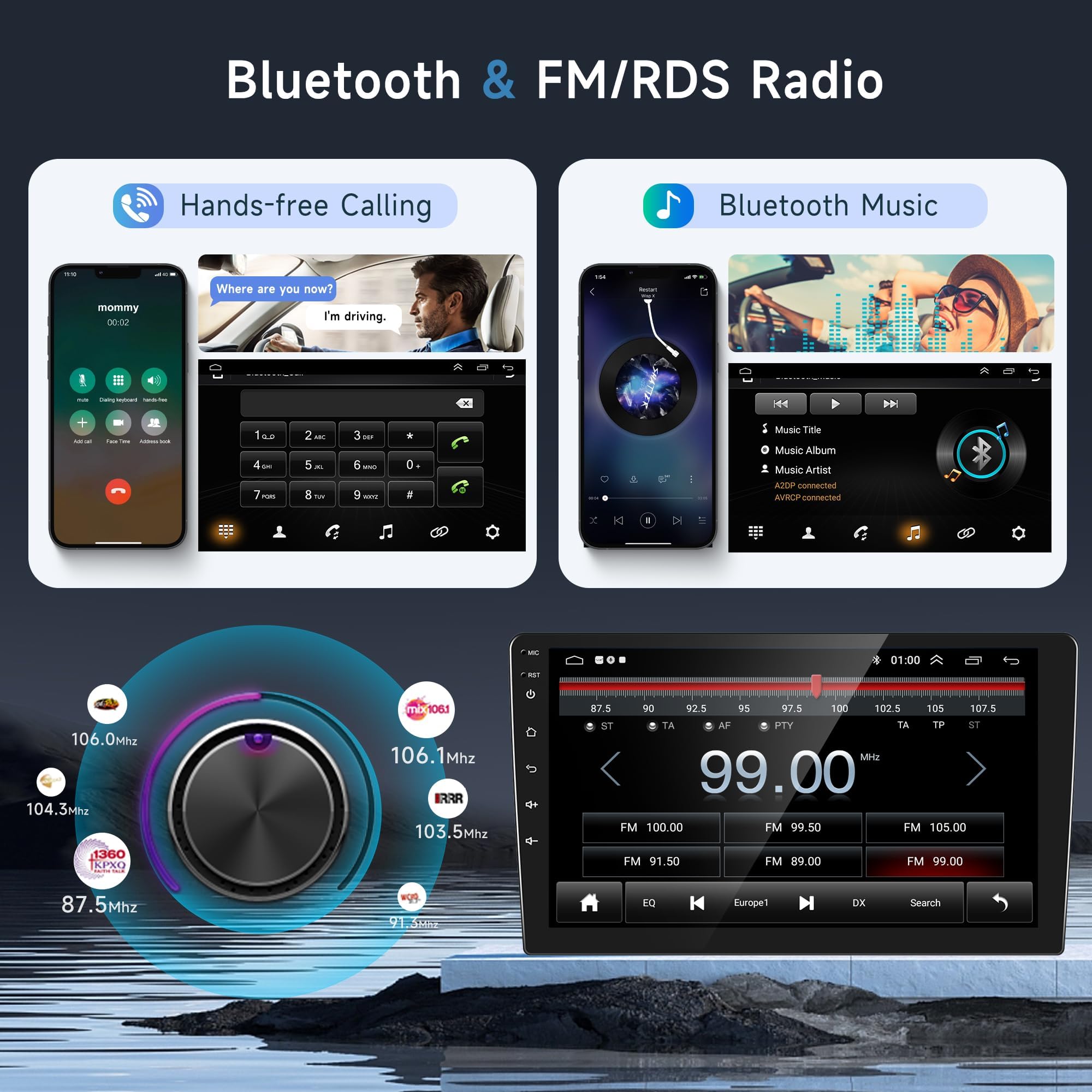 Rimoody 9 Inch Android Car Stereo for Suzuki SX4 2006-2013 - Apple CarPlay & Android Auto, GPS Navigation, Bluetooth, WiFi, FM RDS, HiFi Sound, Steering Wheel Control & Backup Camera - Perfect for Commuting, Road Trips & Hands-Free Driving