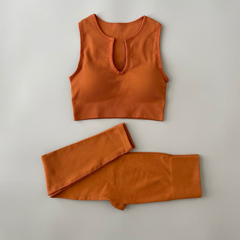 4Pcs Seamless Yoga Sets for Women - 2 Piece Ribbed Workout Outfits with Sports Bra & Shorts/Leggings - Matching Gym Clothes for Yoga, Pilates & Fitness Training