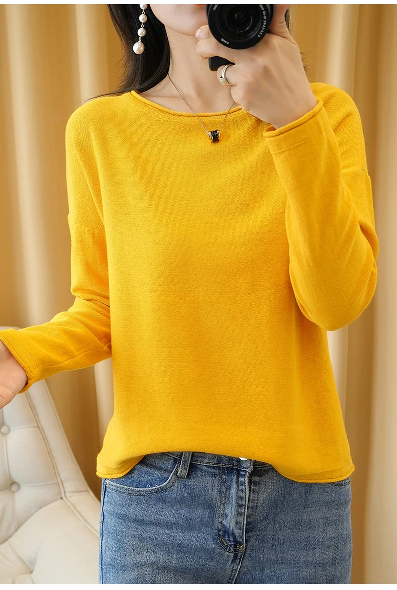 Soft Cotton O-Neck Pullover Knit Sweater for Women - Cozy Winter Wear & Casual Outfits