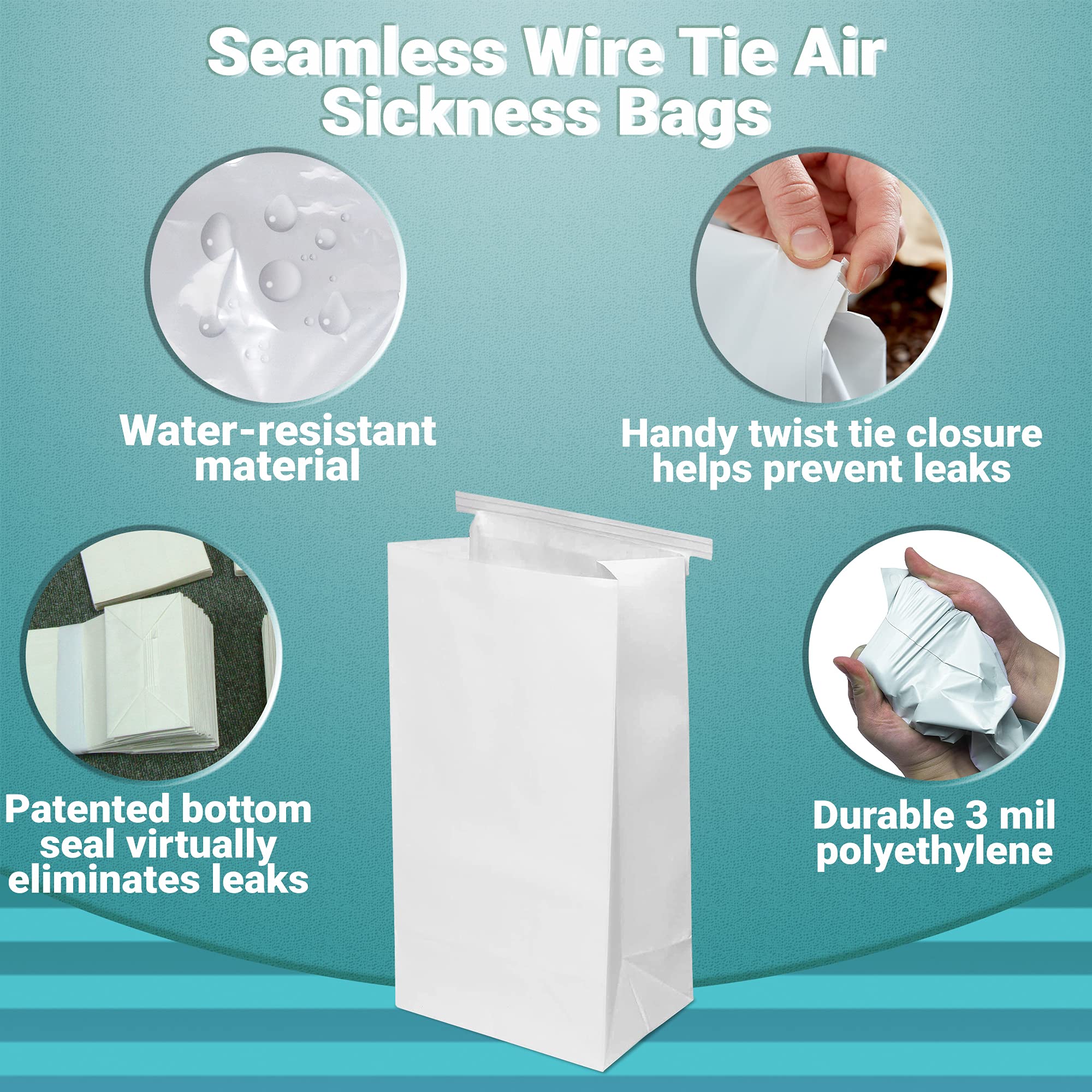 APQ 1000 Pack Disposable Seamless Wire Tie Vomit Bags 4.5