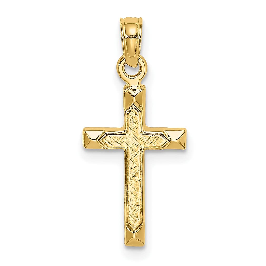 14K Yellow Gold Engraved Cross Pendant Necklace - Beveled Edge Religious Charm Jewelry for Women, Latin Christian Gift for Her - Perfect for Baptism, Confirmation & Daily Faith Inspiration