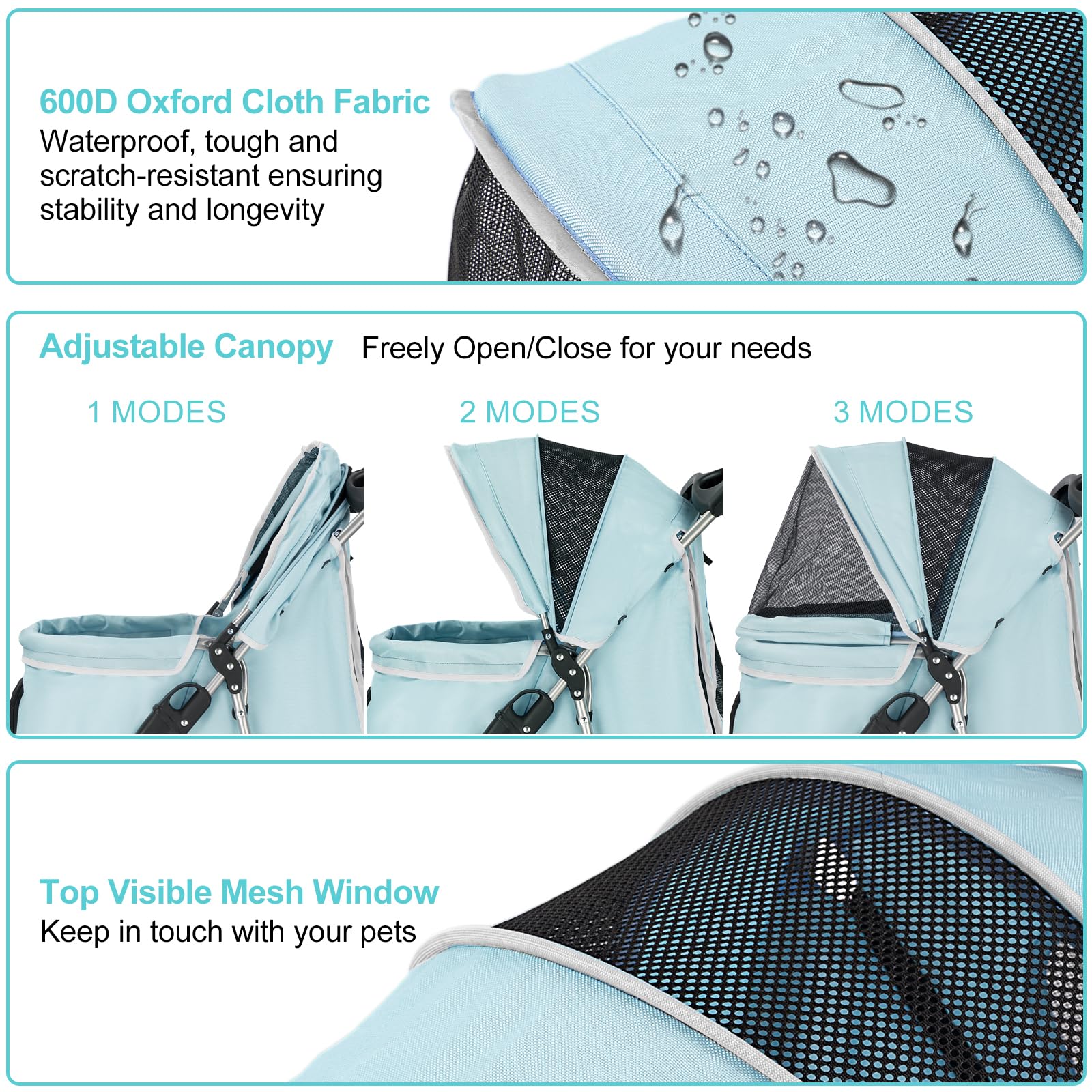 Premium Folding Pet Stroller for Small & Medium Dogs & Cats - 4-Wheel Light Blue Jogger with Cup Holder & Storage Basket | Perfect for Outdoor Walks, Shopping & Vet Visits