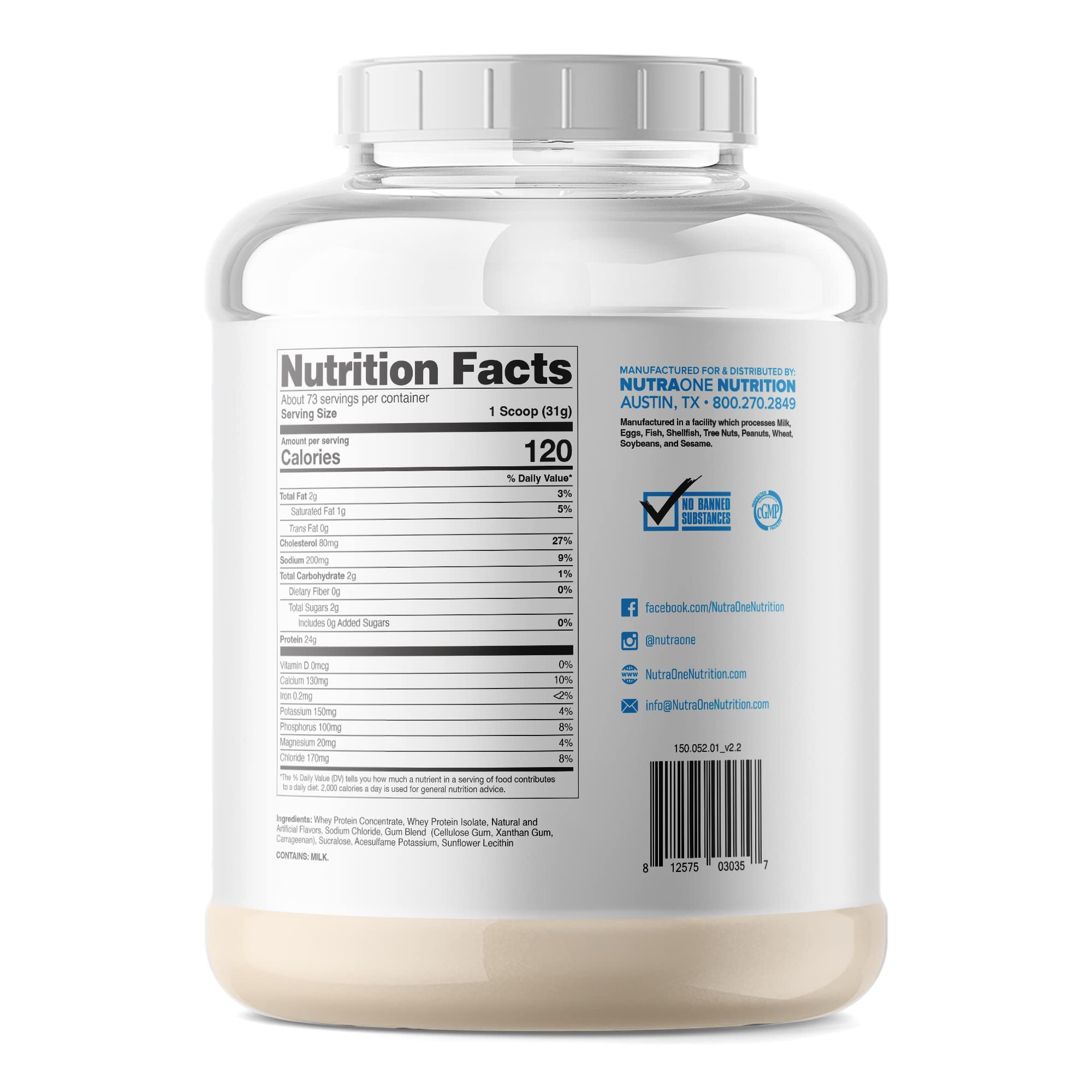 NutraOne ProteinOne Whey Protein Powder for Men & Women - Vanilla Ice Cream Flavor, 5 lbs | Muscle Recovery & Growth Supplement | Post-Workout, Breakfast & Healthy Snack Boost