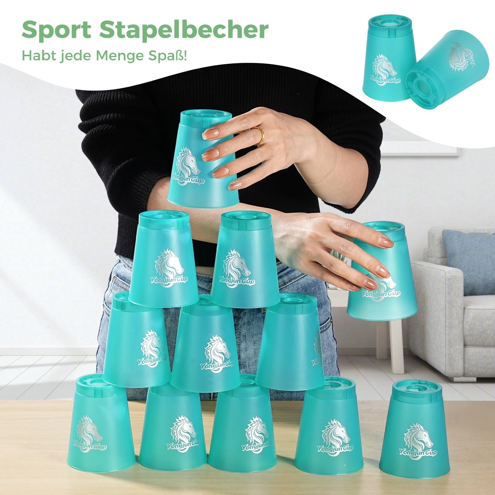 Yeesport 48 Pcs Sport Stacking Cups Set - Speed Stacking Game for Kids & Adults - Plastic Stacking Cups for Competition & Skill Training - Classic Family Game (Red, Blue, Green, Black) - Perfect for Indoor Play, Birthday Parties, School Activities & Team Building Exercises