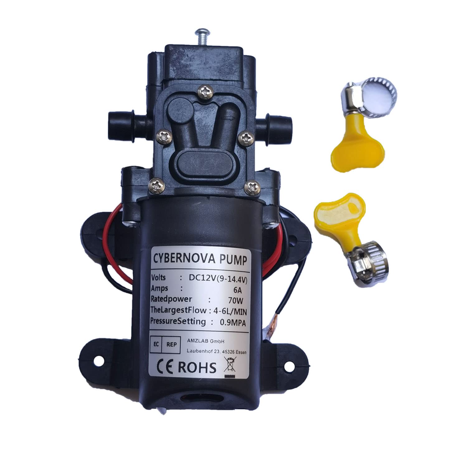 CYBERNOVA 12V DC High Pressure Diaphragm Water Pump 4-6L/min 131 PSI, Automatic Self-Priming for Camping, Boat, RV, Garden, Vehicle, RV Cleaning & Irrigation | Portable Water Transfer Solution