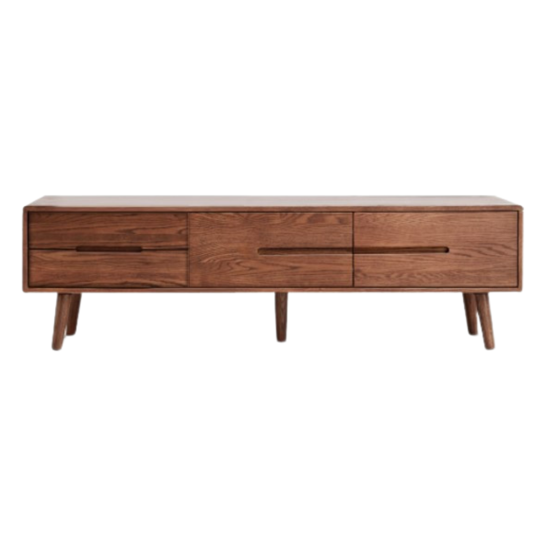 Solid Oak Wood TV Stand with Sliding Doors - Rustic Modern Entertainment Center for Living Room, Bedroom, or Home Theater