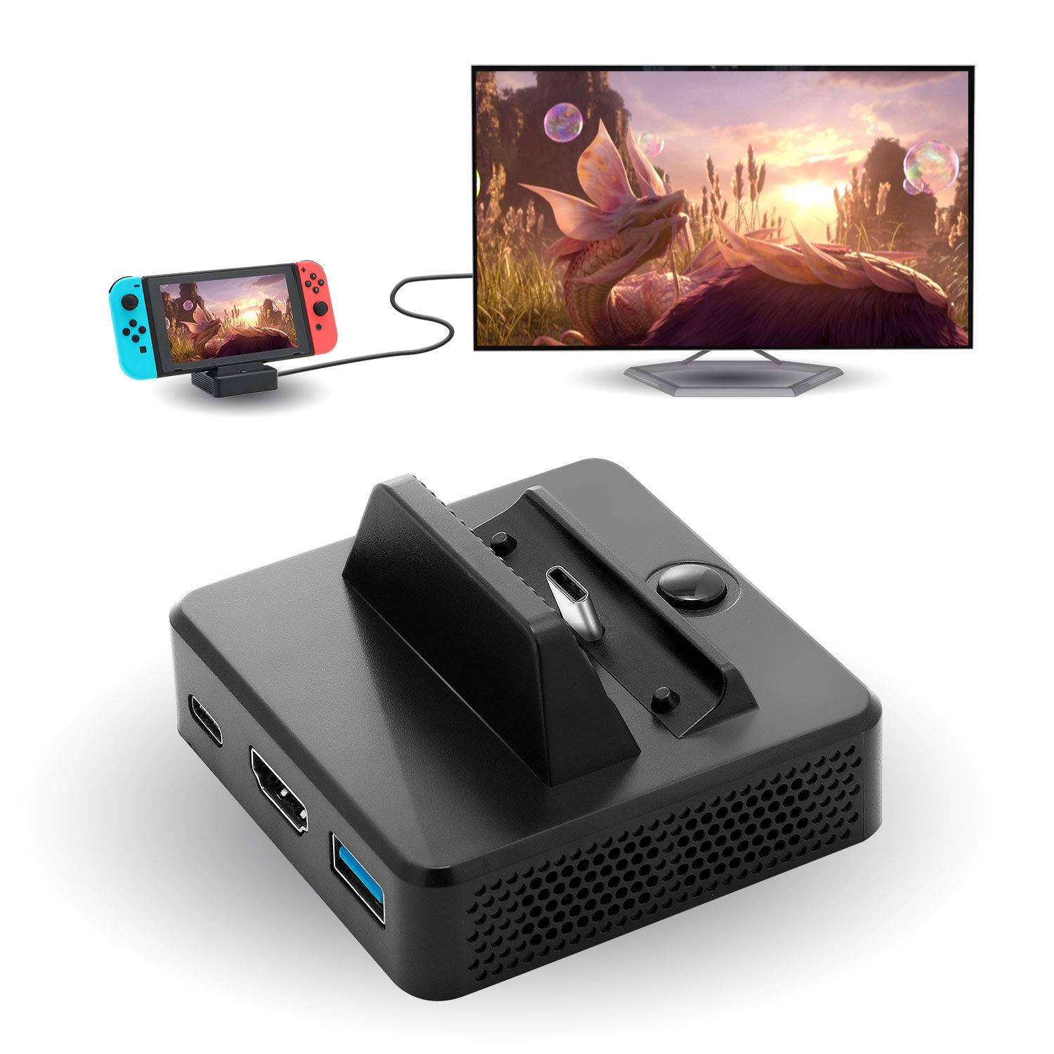 Nintendo Switch HDMI Dock - Portable Mini TV Dock for Nintendo Switch & OLED Model with USB 3.0 & HDMI Ports, Black | Perfect for Gaming on TV or Travel