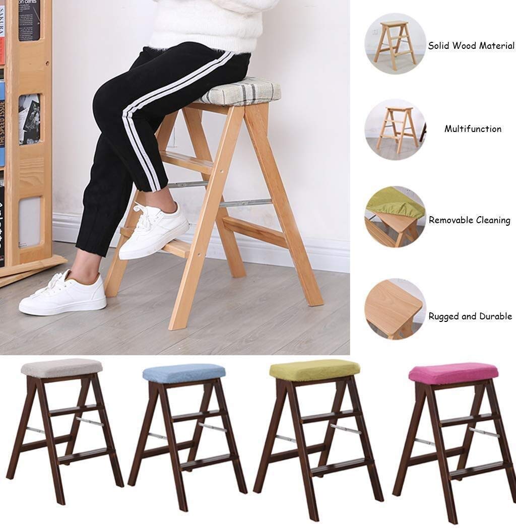 3-Step Wooden Folding Step Stool - Multifunctional Kitchen & Office Ladder Chair, Space-Saving & Portable - Perfect for Home, Garage, and Workspaces (Gray)