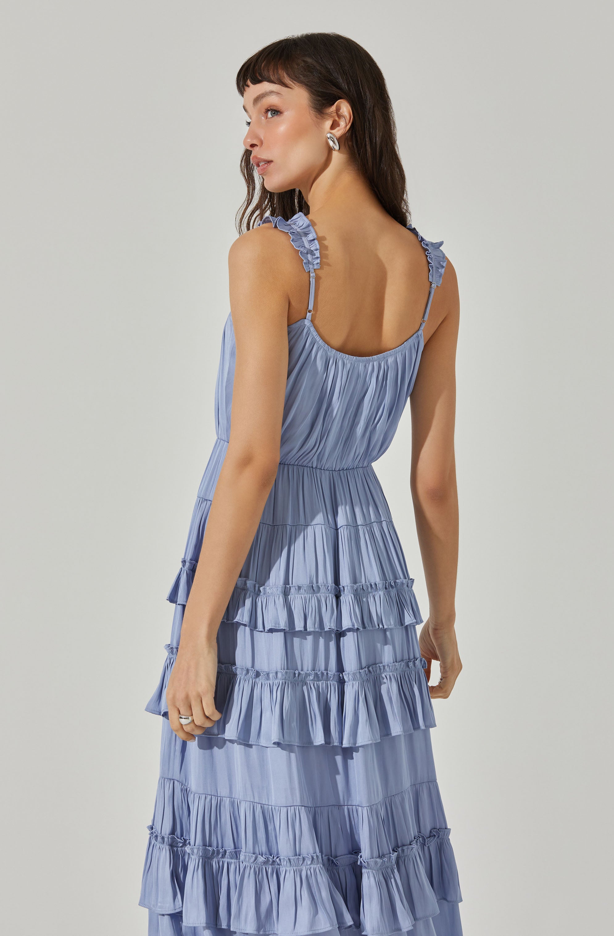 Elegant Satin Tiered Midi Dress for Women - Flowy Party & Evening Gown - Perfect for Weddings, Cocktail Parties & Date Nights