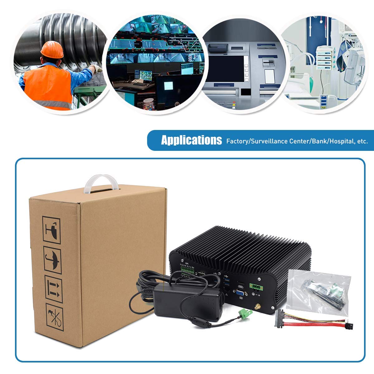 Fanless Industrial Mini PC - Intel Core i7-10510U, 8GB RAM, 512GB SSD + 1TB HDD, Windows 10 Pro, HDMI/VGA, RS485/232 COM, GPIO, LPT, WiFi, USB 3.0 - Perfect for Factory Automation, Digital Signage & Embedded Systems