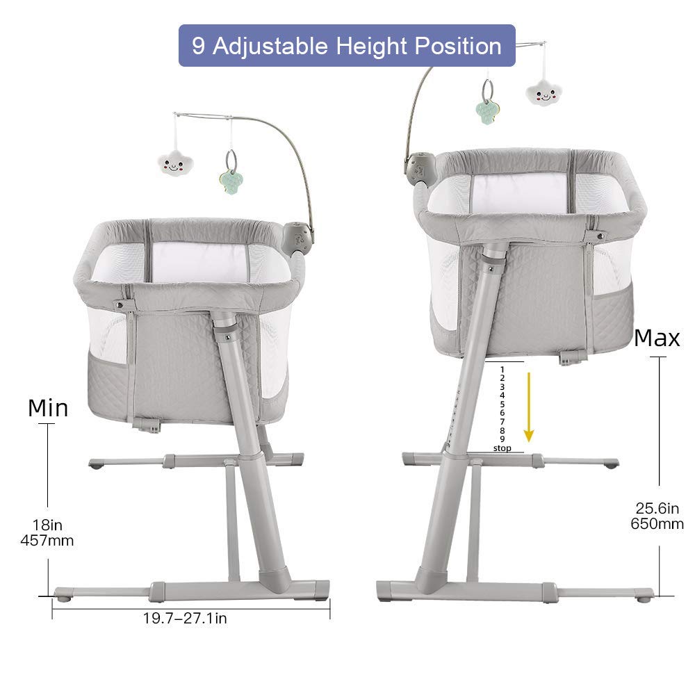 RONBEI Adjustable Portable Baby Bassinet & Bedside Sleeper Crib - Safe Newborn Bed for Infant, Baby Boy & Girl - Perfect for Nursery, Bedroom & Travel Use