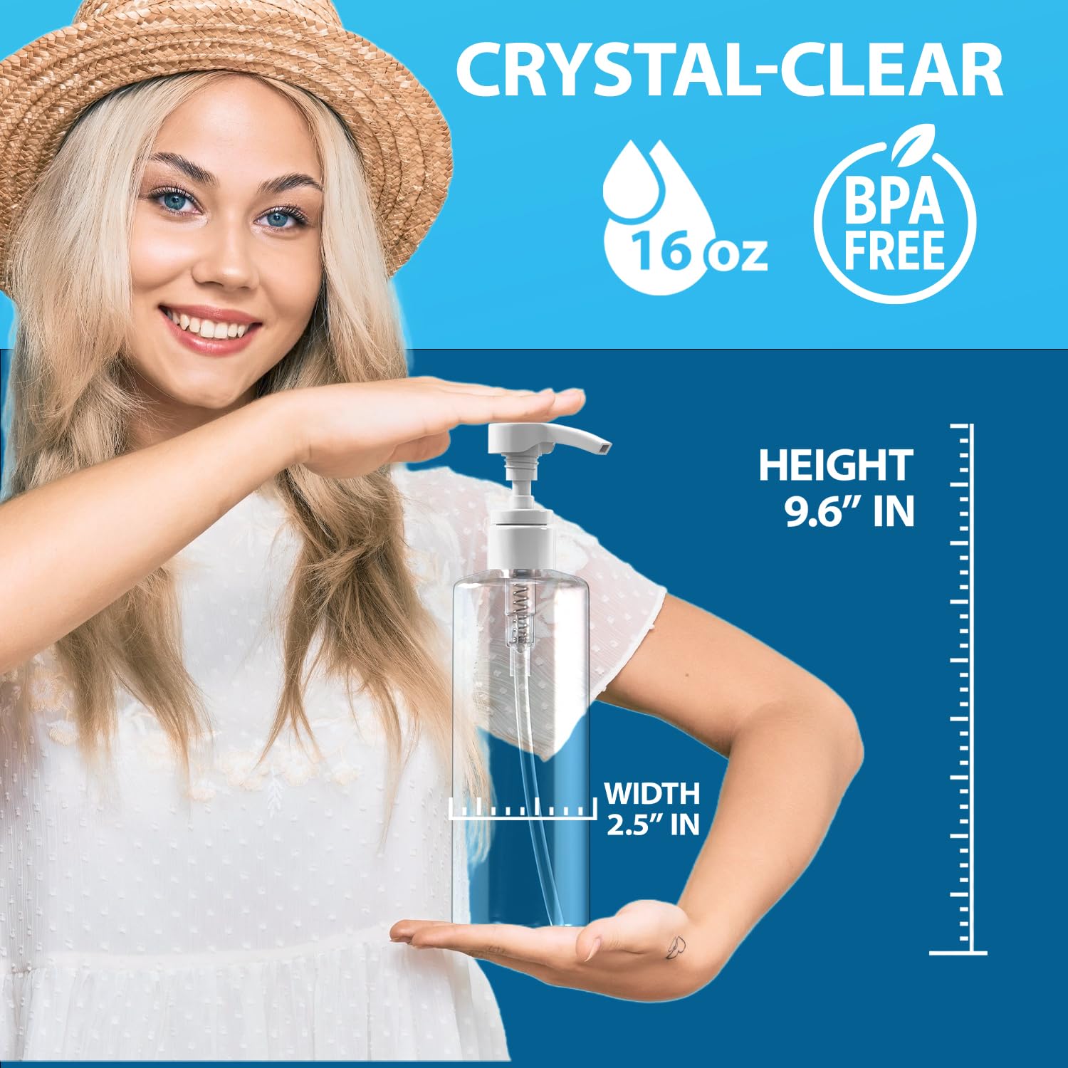 Bar5F 16-Oz Empty Plastic Shampoo & Conditioner Pump Bottles - BPA-Free, Crystal Clear Refillable Containers for Lotion, Body Wash, Liquid Soap - Perfect for Bathroom, Shower, Guest Room & Travel - 3-Pack