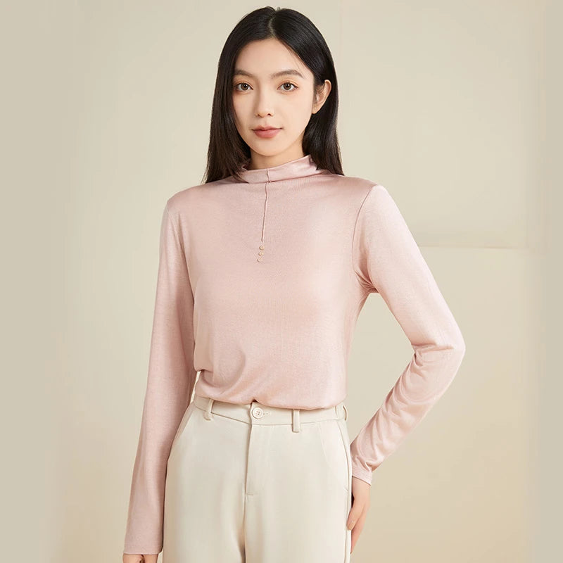 100% Pure Silk Mock Neck Blouse for Women - Elegant & Comfortable Silk Top for Work, Party & Evening Wear