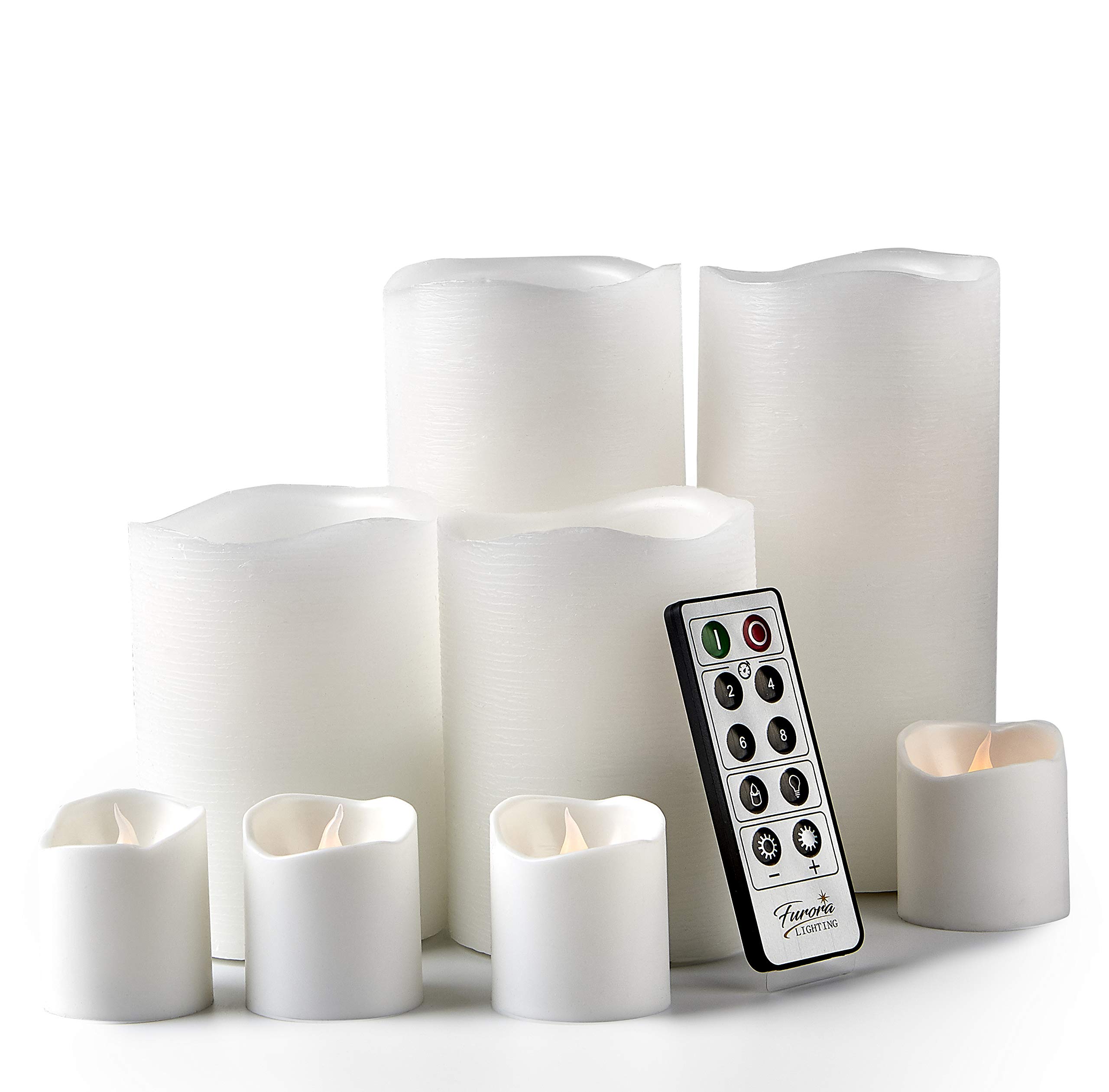 FURORA LIGHTING 8-Pack White Real Wax LED Candles with Remote & Timer - 4 Pillar & 4 Votive Flameless Flickering Candles for Home Decor, Wedding, Christmas, Romantic Dinner - Battery Included