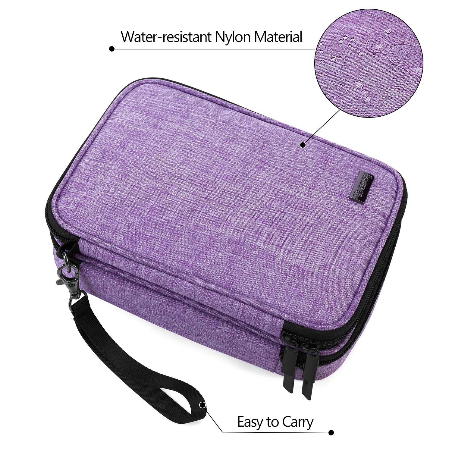 Teamoy Professional Travel Makeup Brush Organizer Bag - Medium Purple Cosmetic Case with Handle Strap (Fits 8.8
