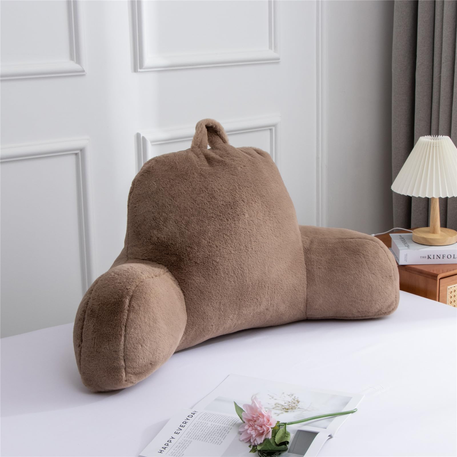 **Comfortable Adult Reading Pillow with Arms - Backrest Support for Sitting Up in Bed, Chair, or Sofa - Perfect for Reading, Relaxing, and Watching TV (Khaki)**
