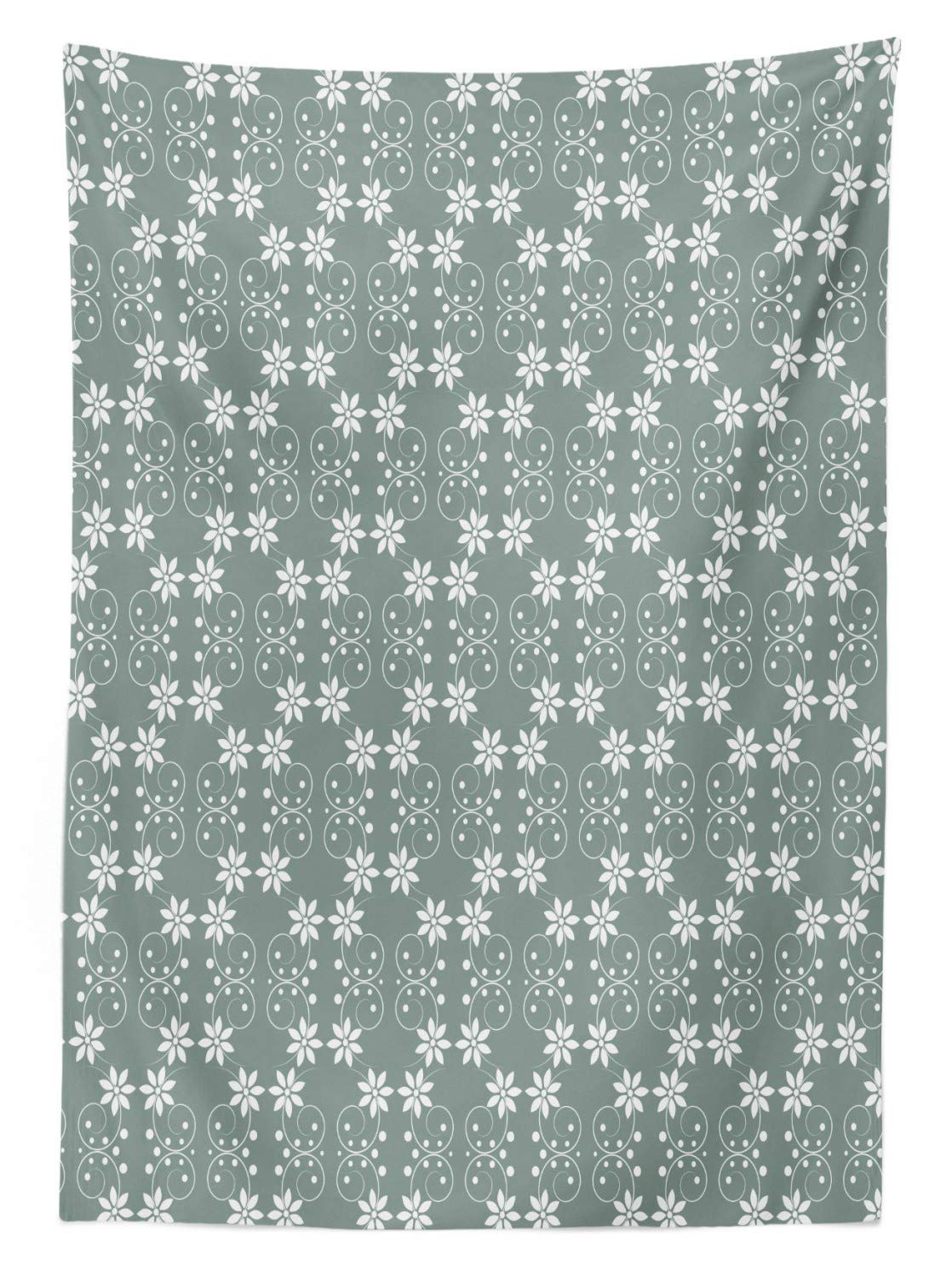 Ambesonne Baroque Style Garden Outdoor Tablecloth - Delicate Daisy Flower Petals & Dots Design, Washable Picnic Table Cover 58