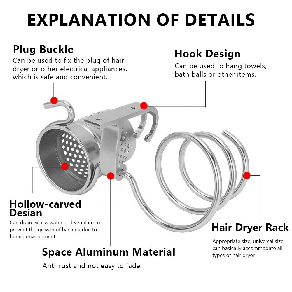 Wall Mounted Hair Dryer Stand Holder - Bathroom Organizer & Multipurpose Rack for Blow Dryer Storage (Perfect for Small Spaces, Salon & Home Use)