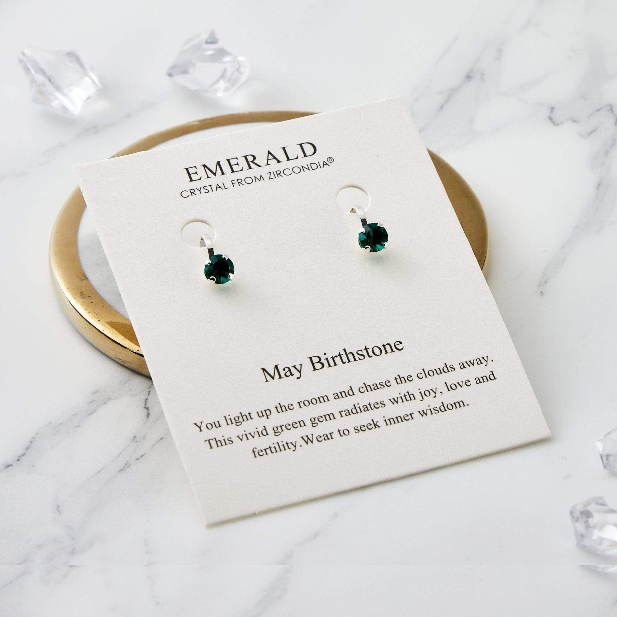 Emerald Birthstone Clip-On Earrings with Zirconia for May Birthdays & Gifts
