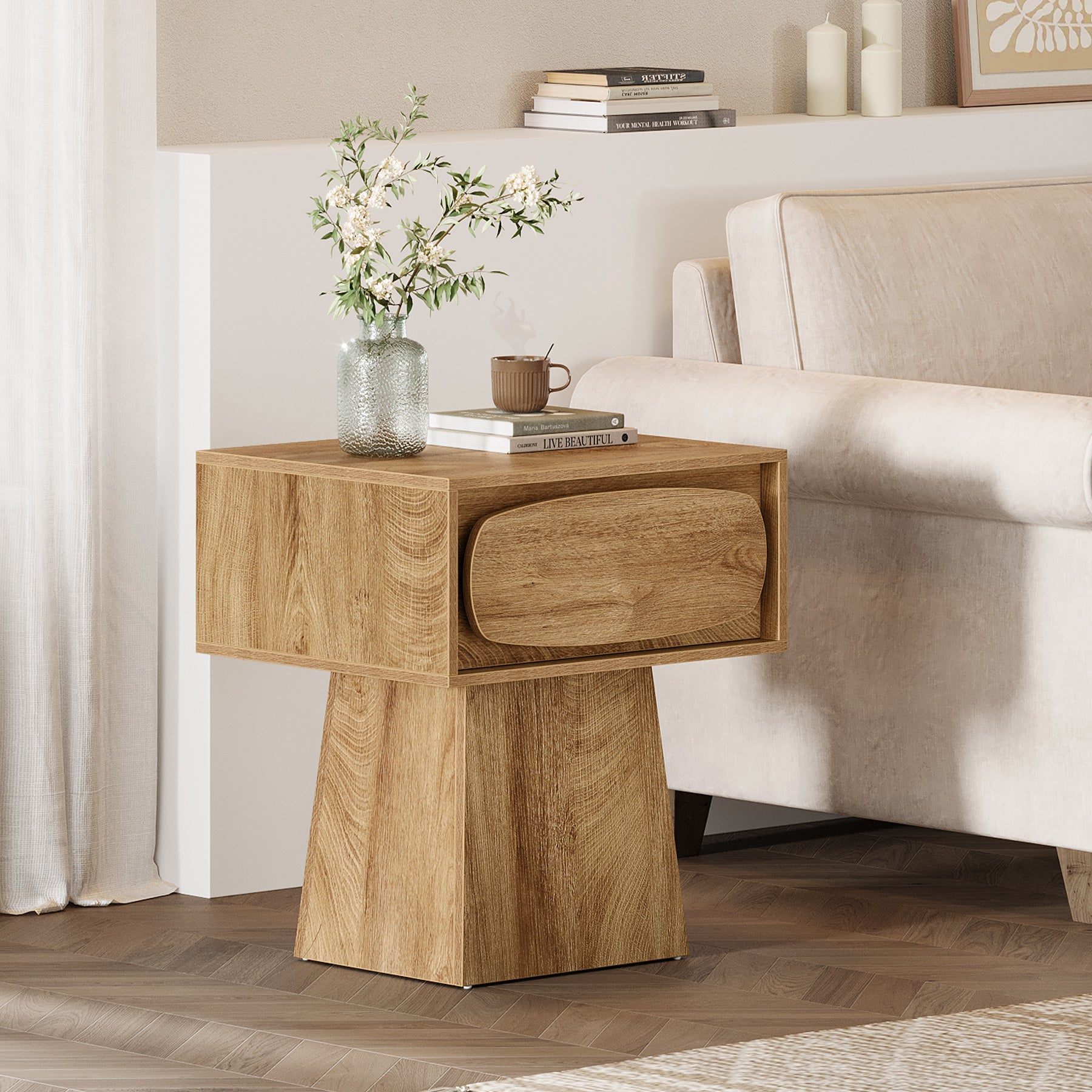 21.6 Inch End Table with Storage Drawer - Small Side Table for Living Room, Bedroom & Office - Modern Nightstand with Shelf & Drawer for Home Decor