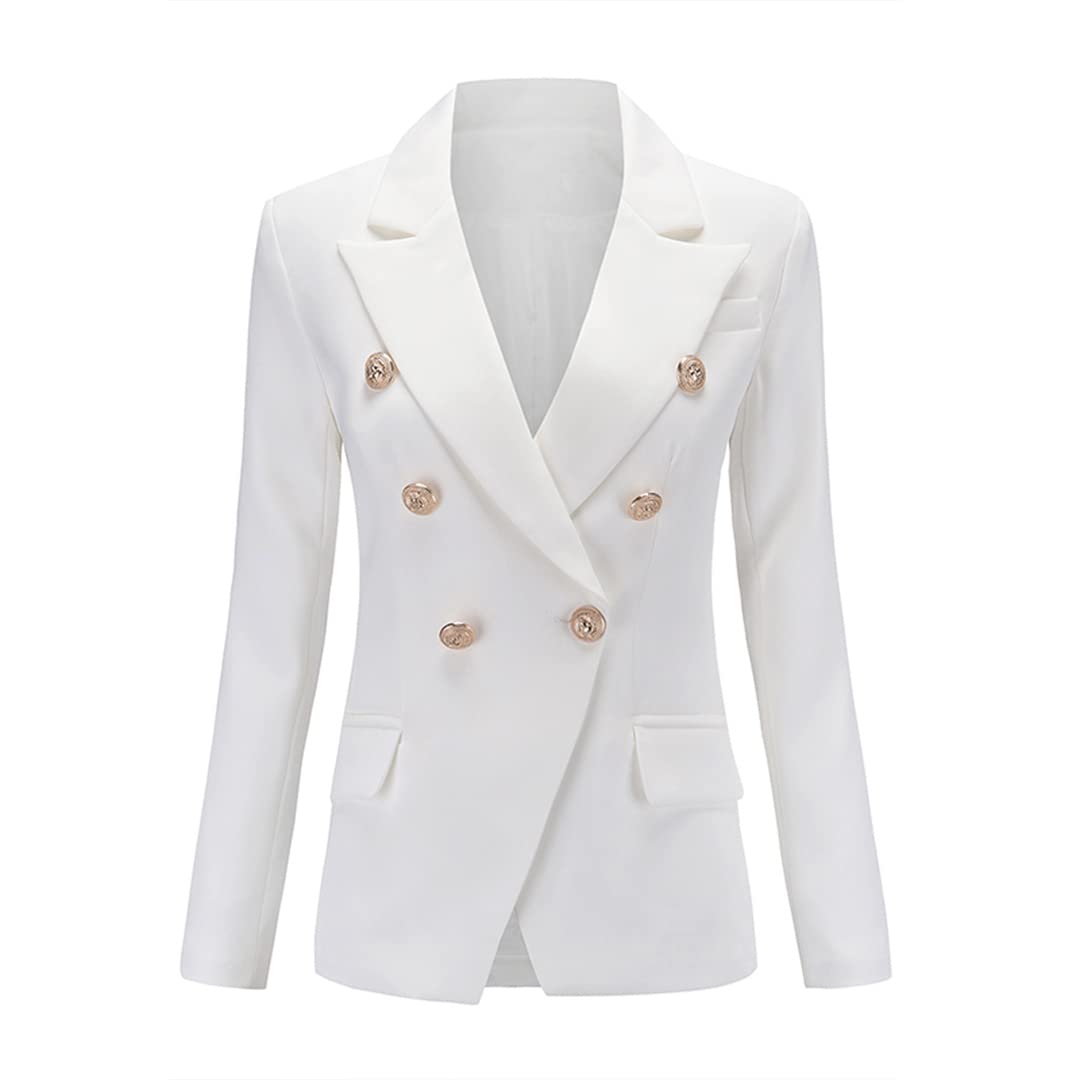 Stylish Runway Classic Designer Shawl Collar Double Breasted Blazer for Women - Black & White Office Wear | Perfect for Business Meetings, Work Attire & Professional Events