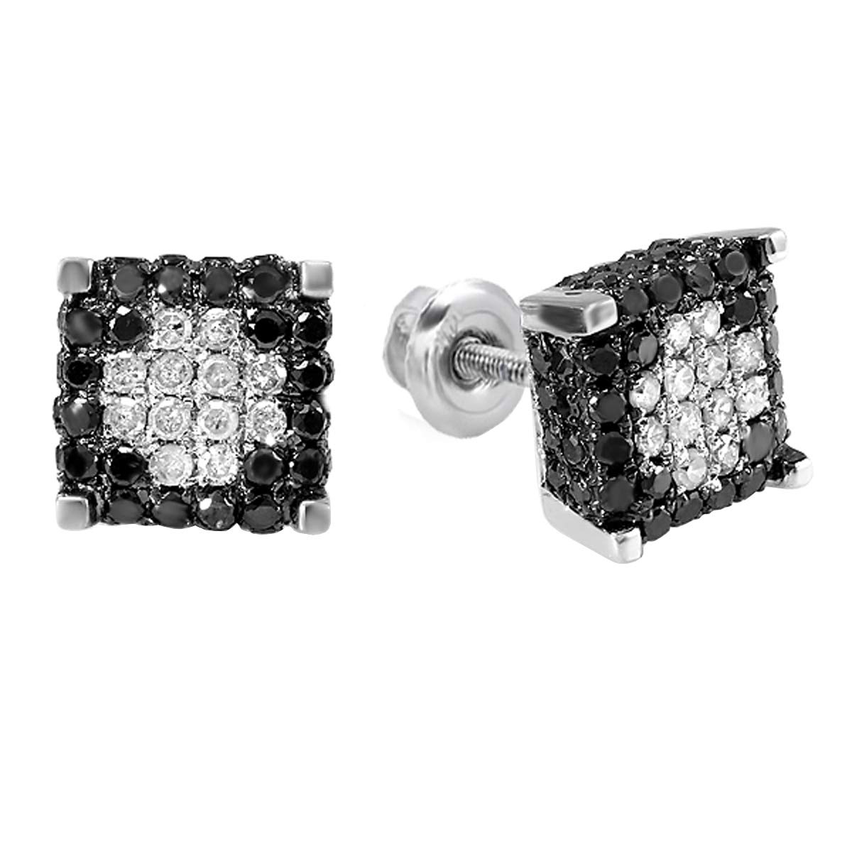 Dazzlingrock 0.85 Carat Black & White Diamond Stud Earrings for Men & Women - Unisex Micro Pave Ice Cube Design - Perfect for Weddings, Parties & Special Occasions