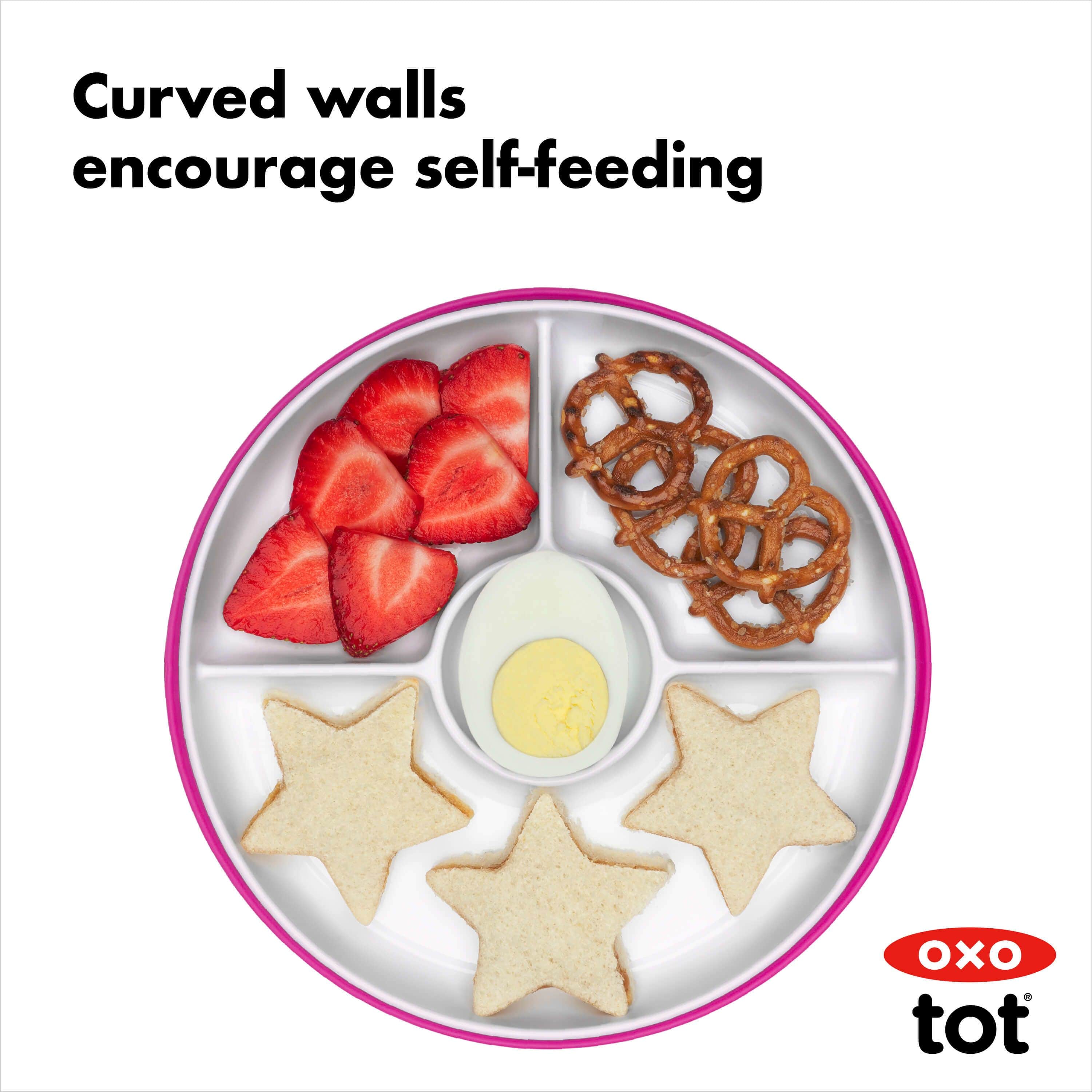 OXO Tot Stick & Stay Divided Plate - Non-Slip Baby Feeding Dish for Toddlers, Perfect for High Chairs, Travel & Mess-Free Meals