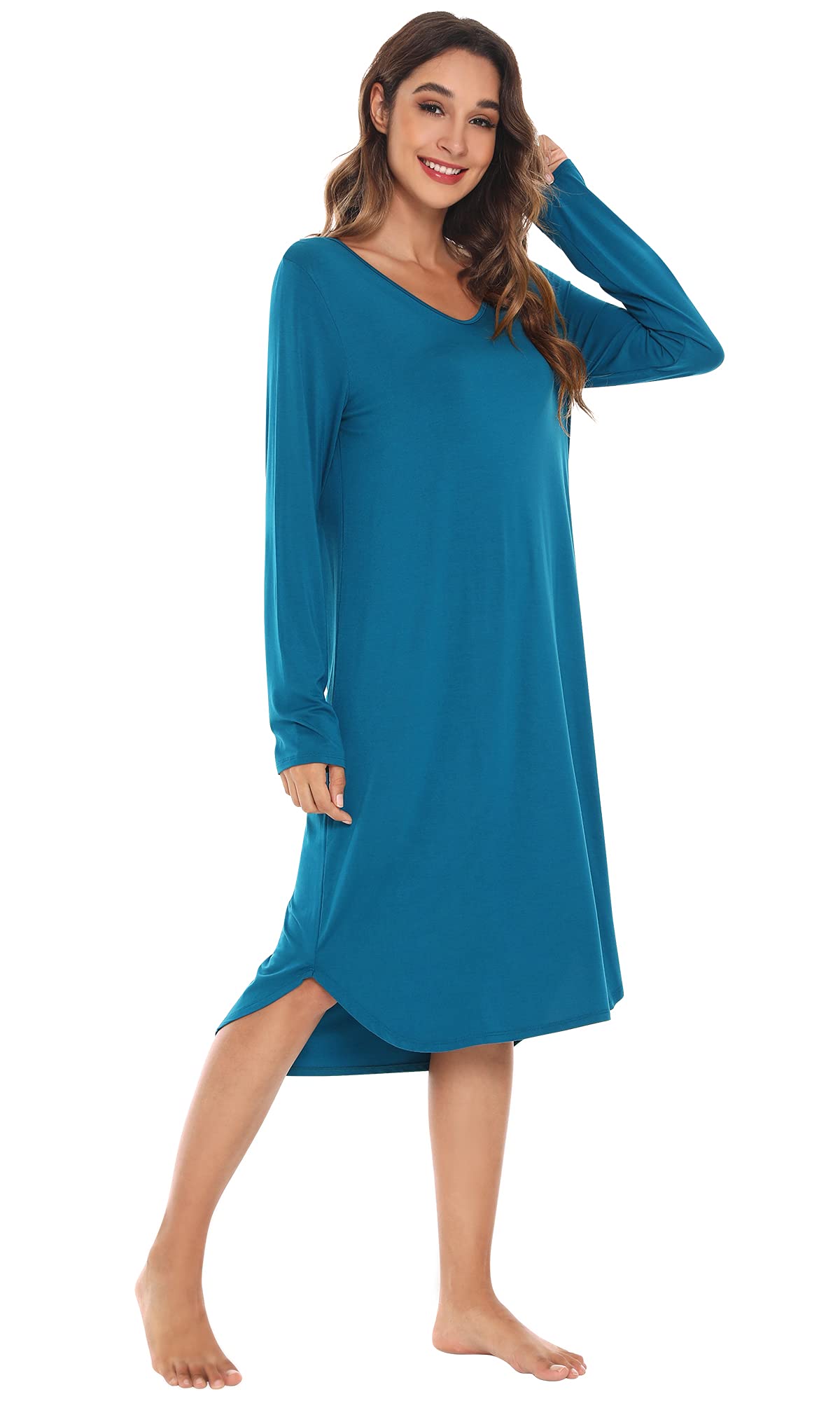 WiWi Bamboo Nightgowns for Women - Soft Long Sleeve Sleep Shirt & Comfy Loungewear - Plus Size S-4X - Perfect for Relaxing at Home, Sleeping, and Lounging