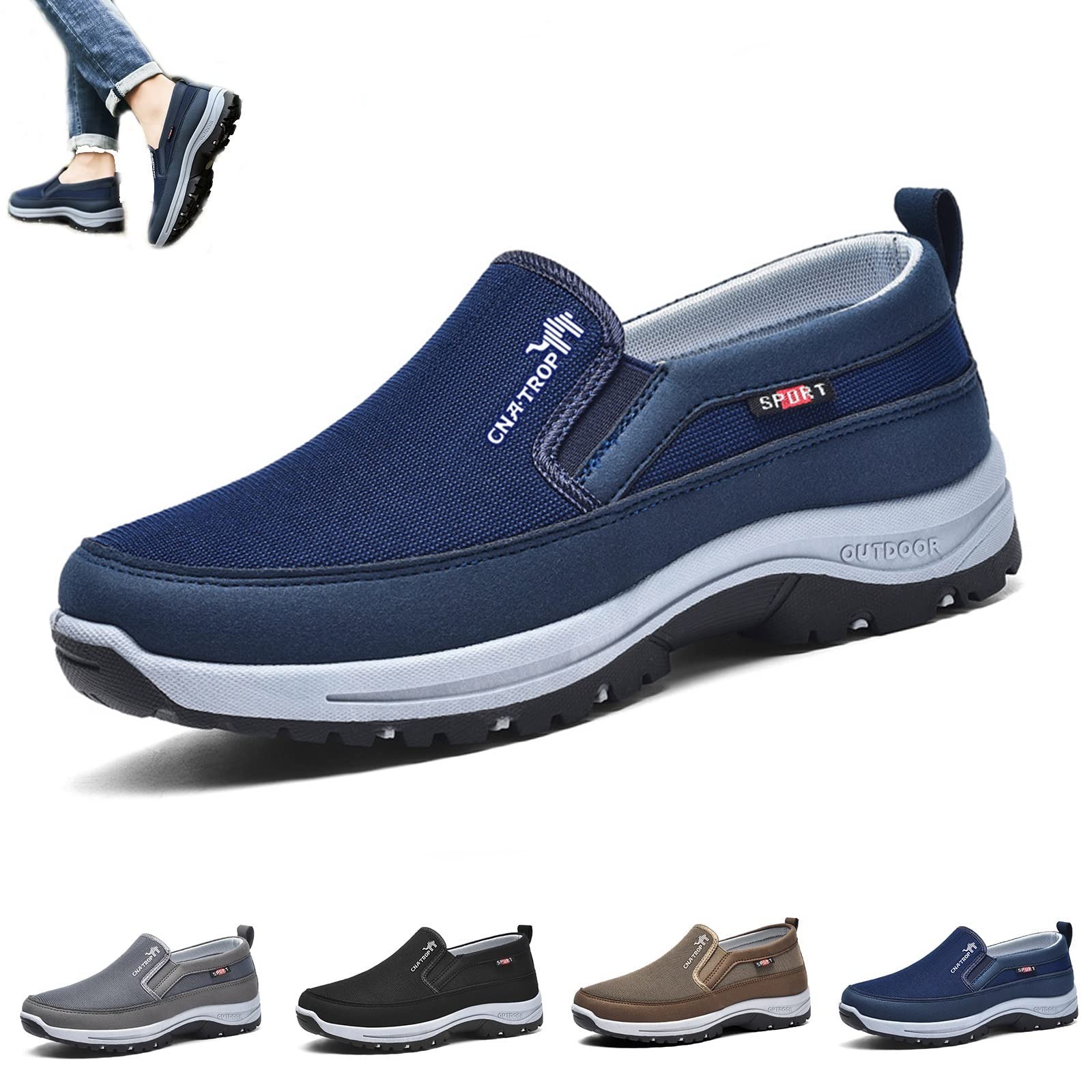 **LOVEWLVNCL Breathable Orthopedic Travel Plimsolls for Men - Lightweight Non-Slip Comfortable Casual Walking Boat Shoes (Dark Blue, Size 41 EU) - Perfect for Travel, Work & Everyday Wear**
