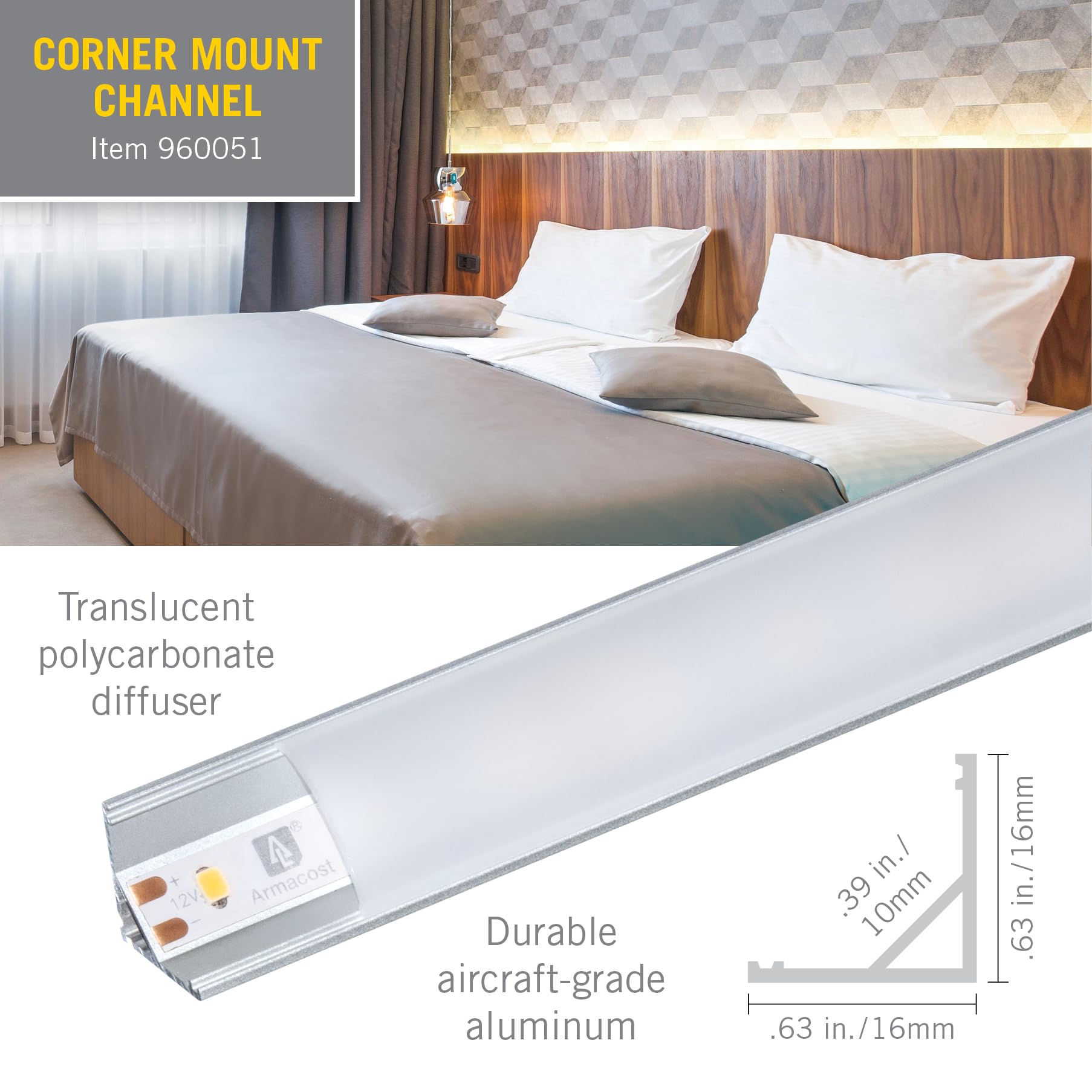 Armacost Lighting 960051 LED Tape Light Channel Mount with Diffuser, Silver - Perfect for Under Cabinet, Cove, and Accent Lighting in Homes & Offices