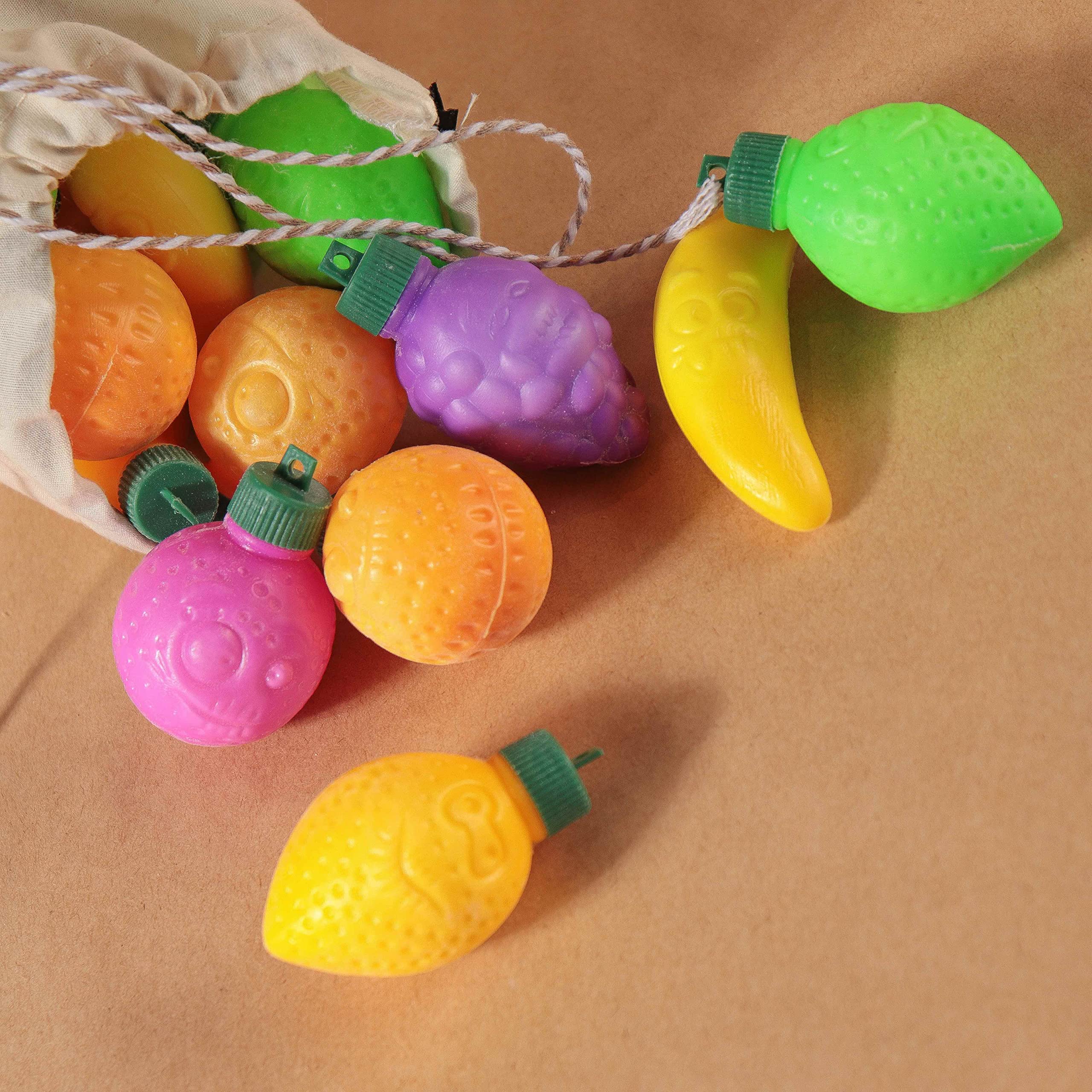 60 Pcs Fruit Shaped Fizzy Candy Powder - Retro 90s Sour Sweets with Hanging Hole Caps for DIY Decorations, Gluten Free & Nut Free Party Favors by 4YoreElves - Perfect for Birthday Parties, Classroom Rewards & Nostalgic Gift Giving