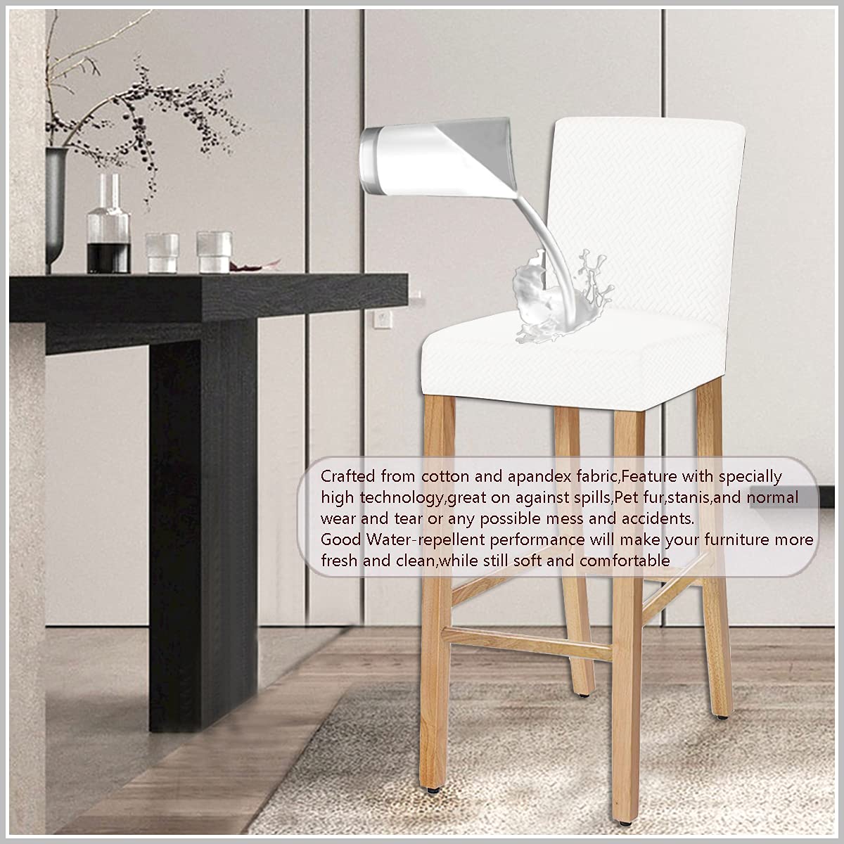 Stretch Waterproof Jacquard Bar Stool Covers - Set of 2, Removable Washable Dining Chair Slipcovers for Short Rotating Chairs (White) | Perfect for Home Bars, Kitchen Islands & Restaurant Seating