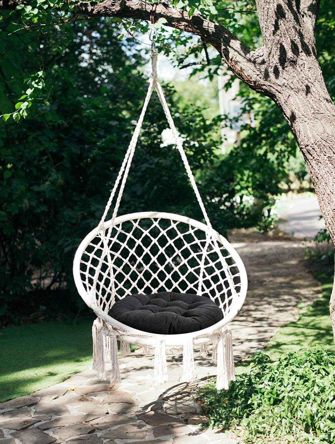Tiita Round Seat Cushion Set of 2 - 22 Inch Hanging Chair & Floor Cushions - Indoor/Outdoor Throw Pillows (Black, 22x22x4 Inches) - Perfect for Patio, Garden, Living Room & Hammock Relaxation