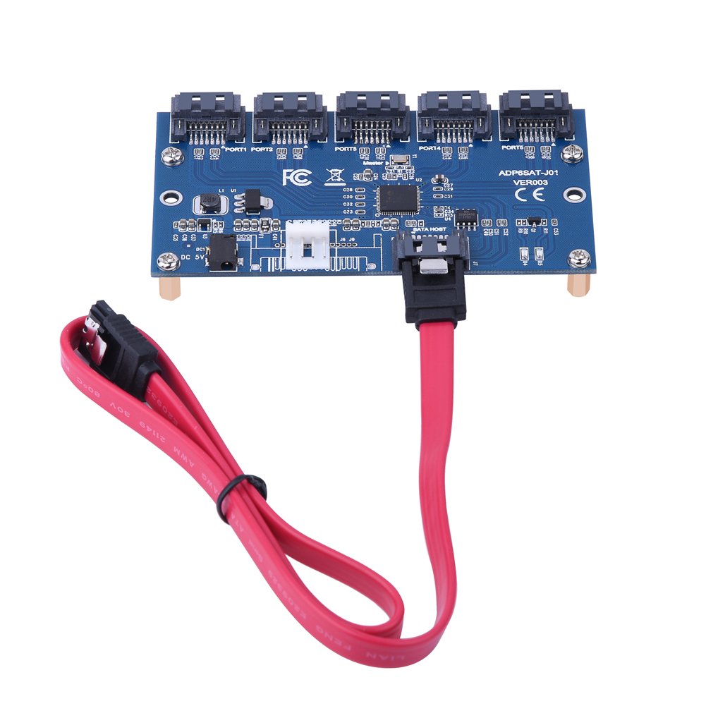 5-Port SATA Port Multiplier Hub - 1 to 5 SATA III Adapter Card with Riser for PC, Laptop, NAS, RAID Storage Expansion | Data Transfer & Hard Drive Duplication Solution