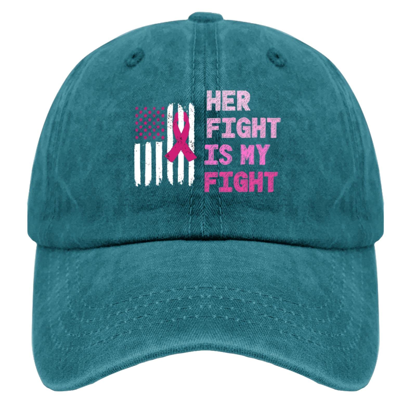 Vintage Cowboy Dad Hat - Retro 'Her Fight is My Fight' Breast Cancer Awareness Baseball Cap for Women - Soft Washed Cotton Tennis Hat - Perfect for Outdoor Activities, Sports, and Casual Wear