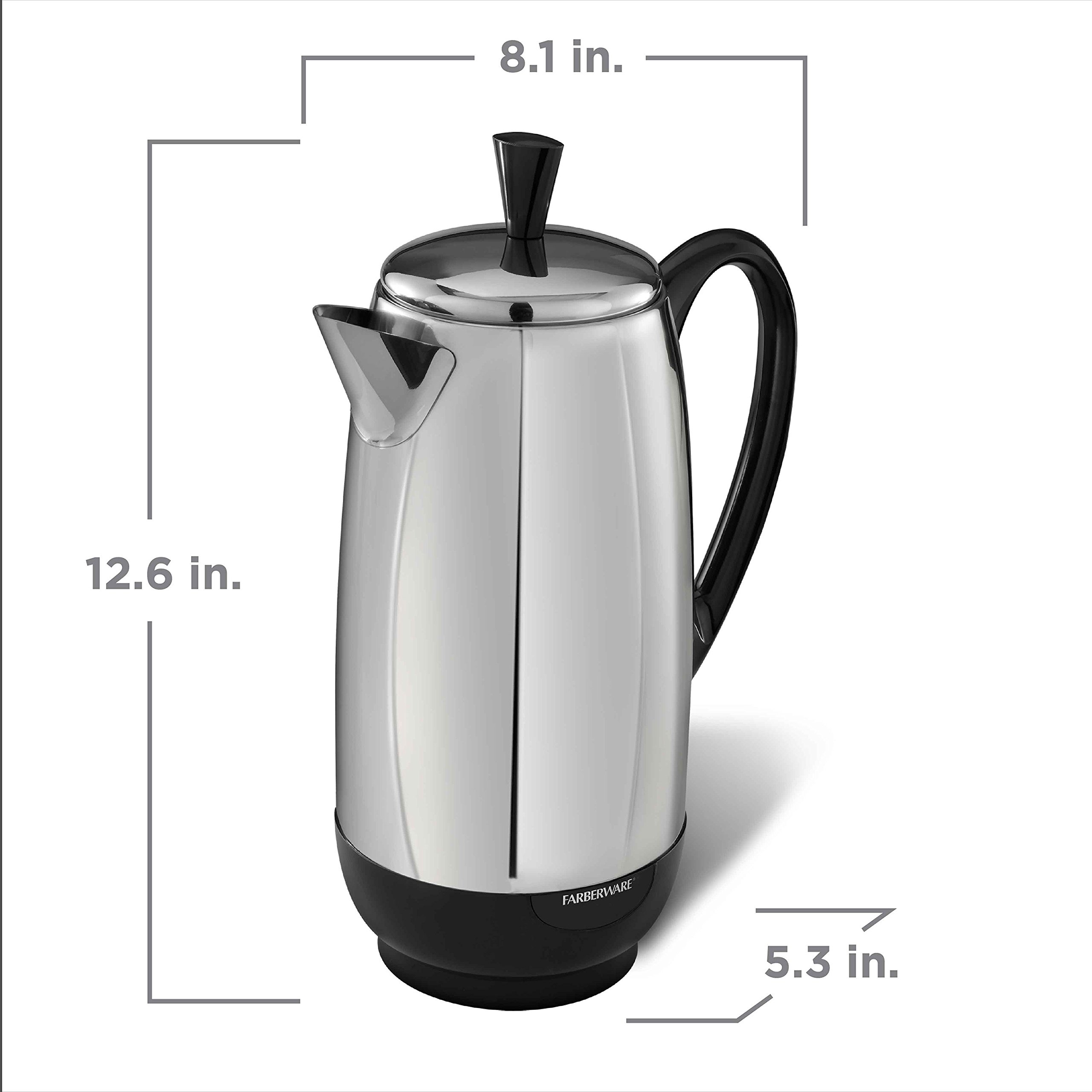 Farberware 12 Cup Electric Coffee Percolator - Stainless Steel Basket Coffee Maker with Auto Keep Warm & No-Drip Spout - Perfect for Home, Office, and Camping Use