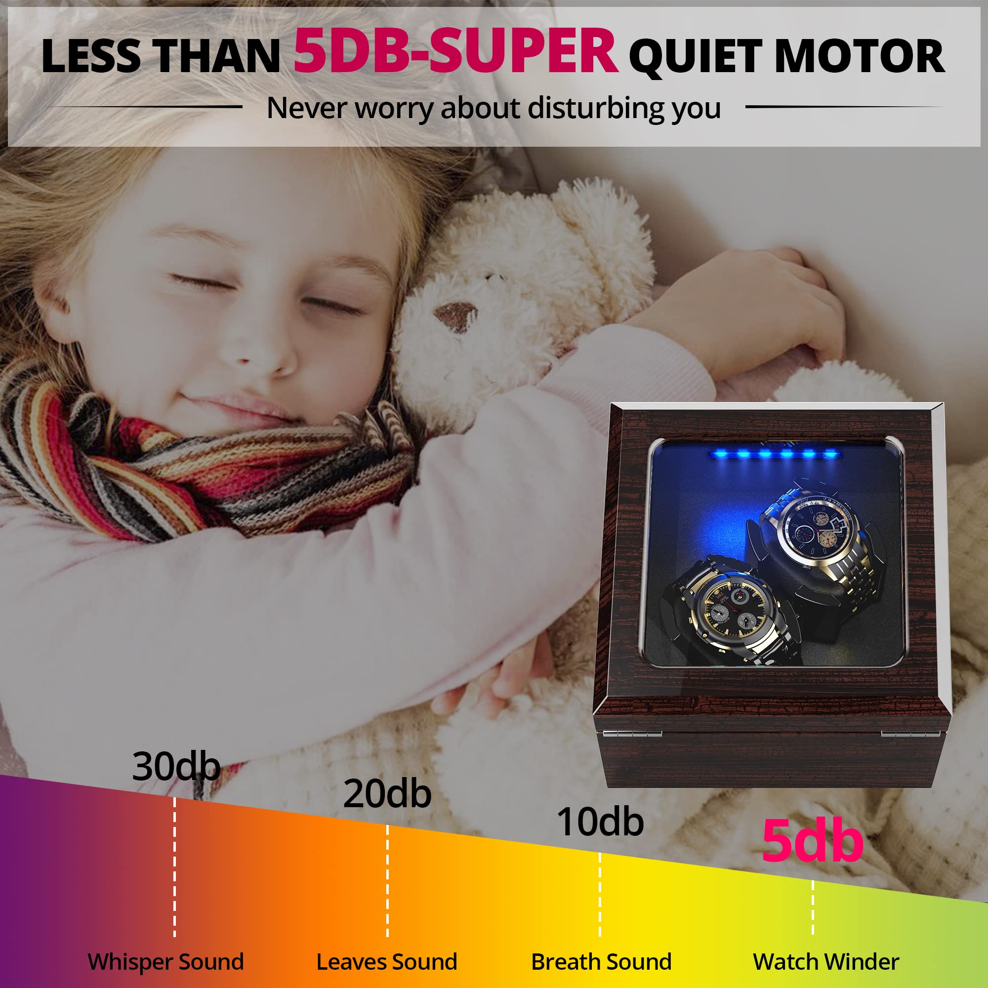 Luxury Double Watch Winder for Rolex & Automatic Watches - Ultra Quiet Motor, Blue LED Display, Adjustable Watch Pillows | AC/Battery Powered | Perfect for Travel, Storage & Watch Collection Display