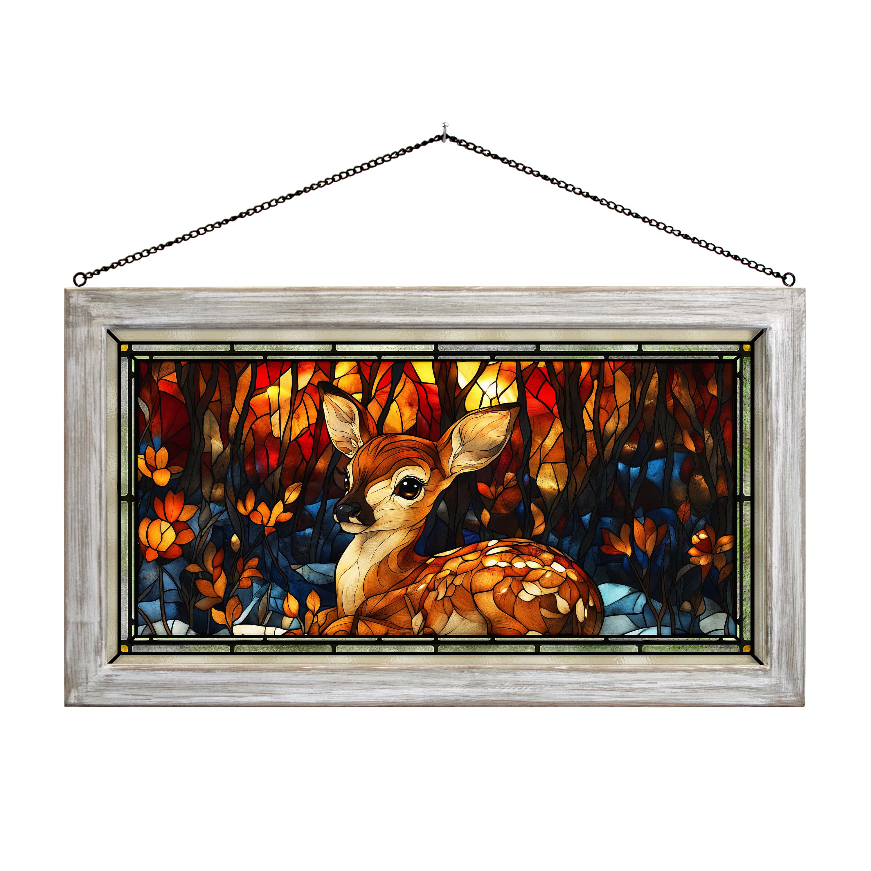 13 x 23 Stained Glass Art Panel - Doe Eyed at Daybreak Sunrise Window Decor for Home, Church & Office