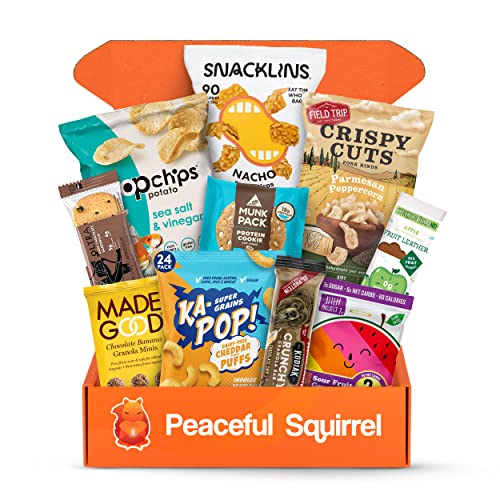 Premium Healthy Snack Box - 10-Piece Variety Pack with Bars, Chips & Fruit Snacks | Hand-Selected Gourmet Bites | Custom Curated Sampler for Office, Travel & Gifts | Peaceful Squirrel Brand